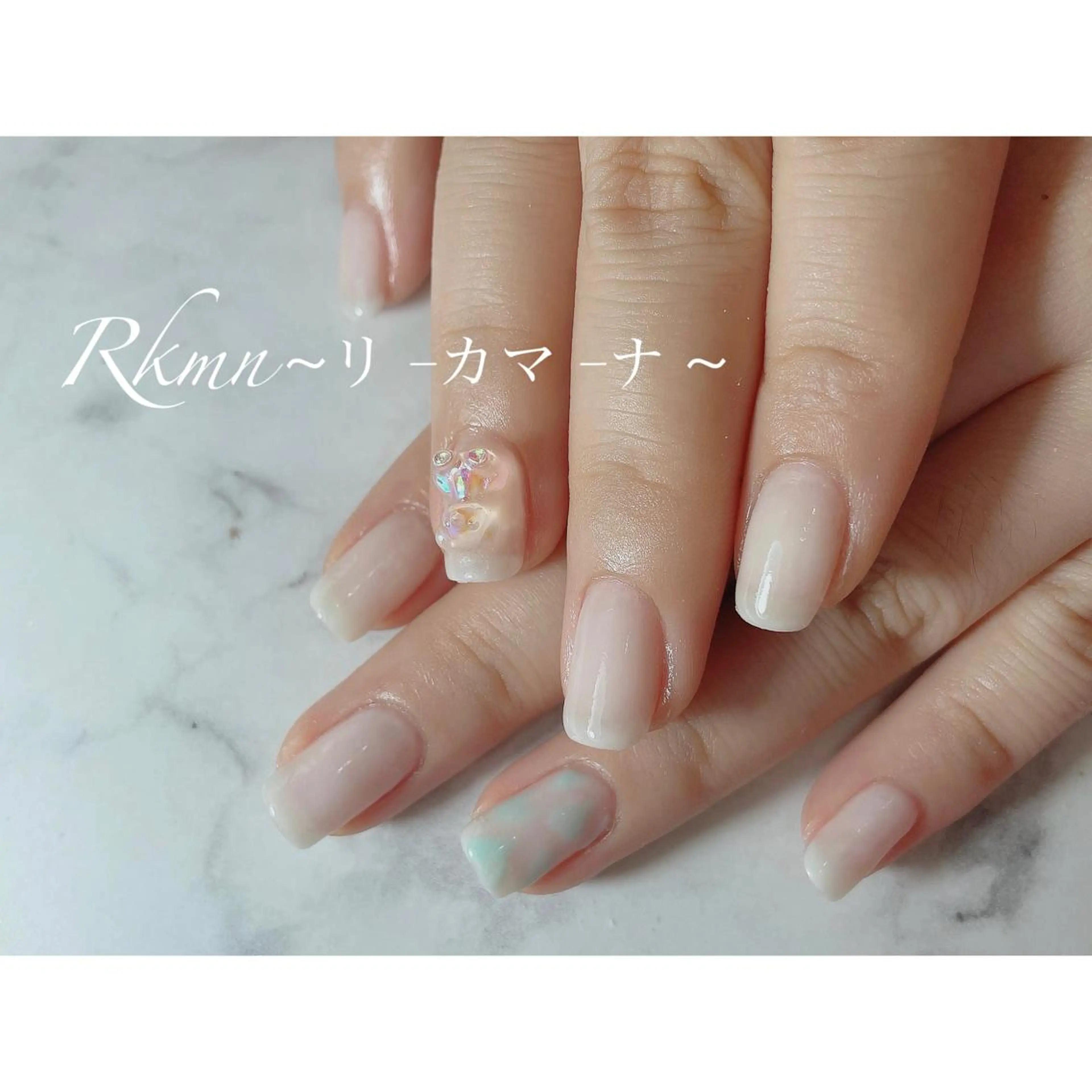 ネイル アートネイル ハート シンプルネイル 春ネイル スクエアネイル ハンドネイル フットネイル ハンドケア Rkmn ~リ-カマ-ナ~のネイルデザイン