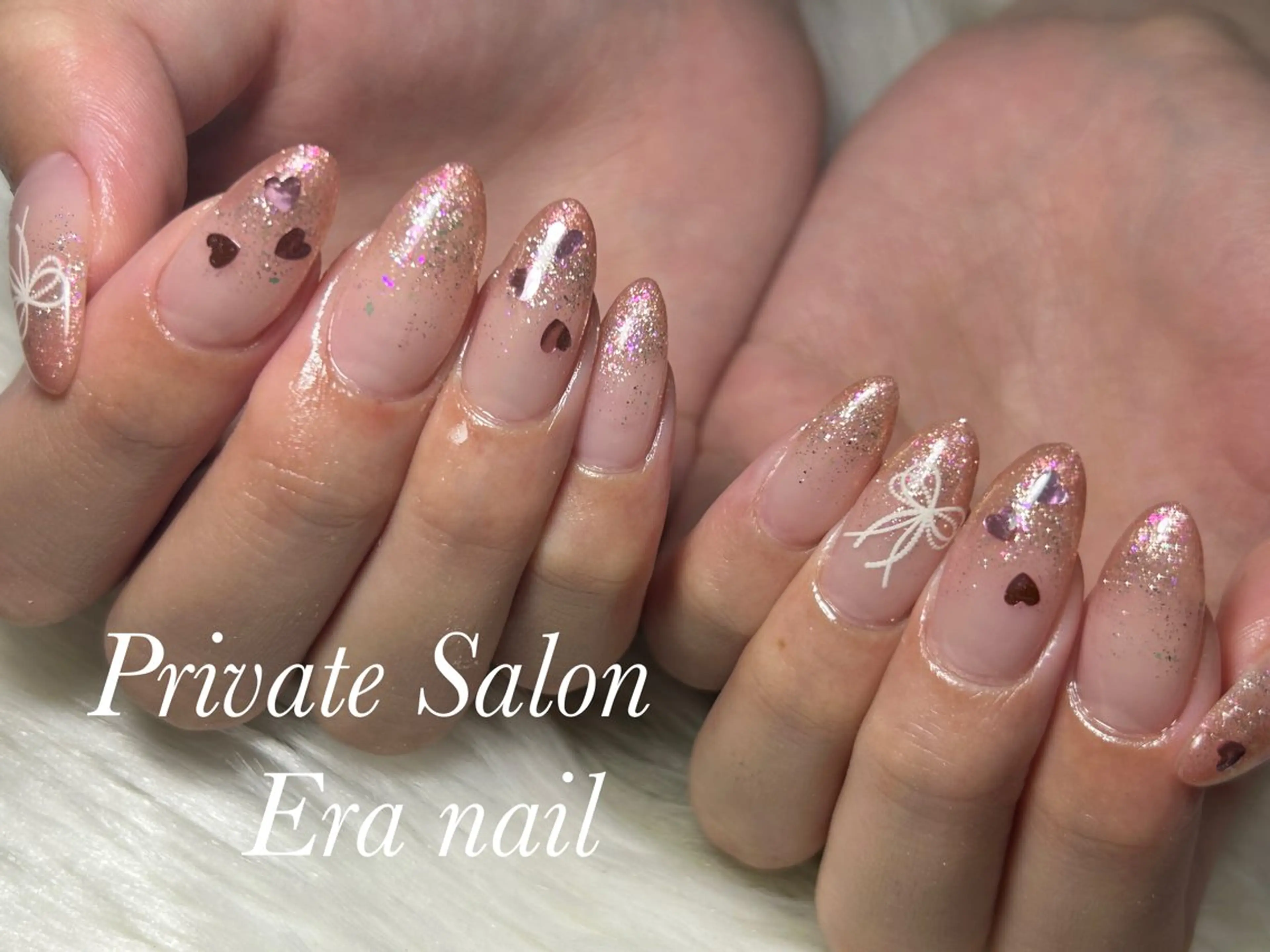 ネイル ハート リボン ハンドネイル Era nailのネイルデザイン