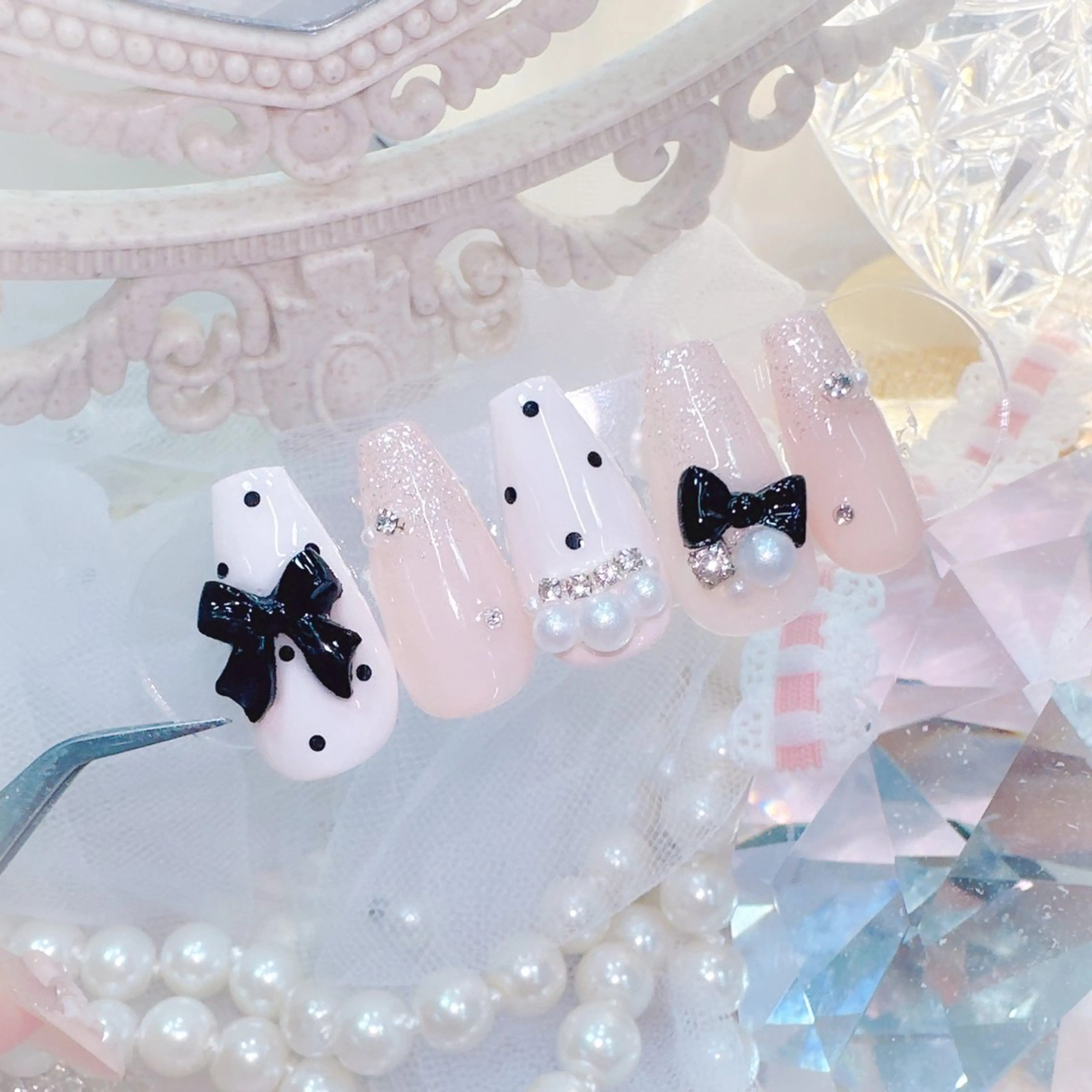 ネイル ドット フレンチネイル ガーリー 韓国ネイル ピンク ワンホン、かわいい系 🎀ななみのネイルデザイン