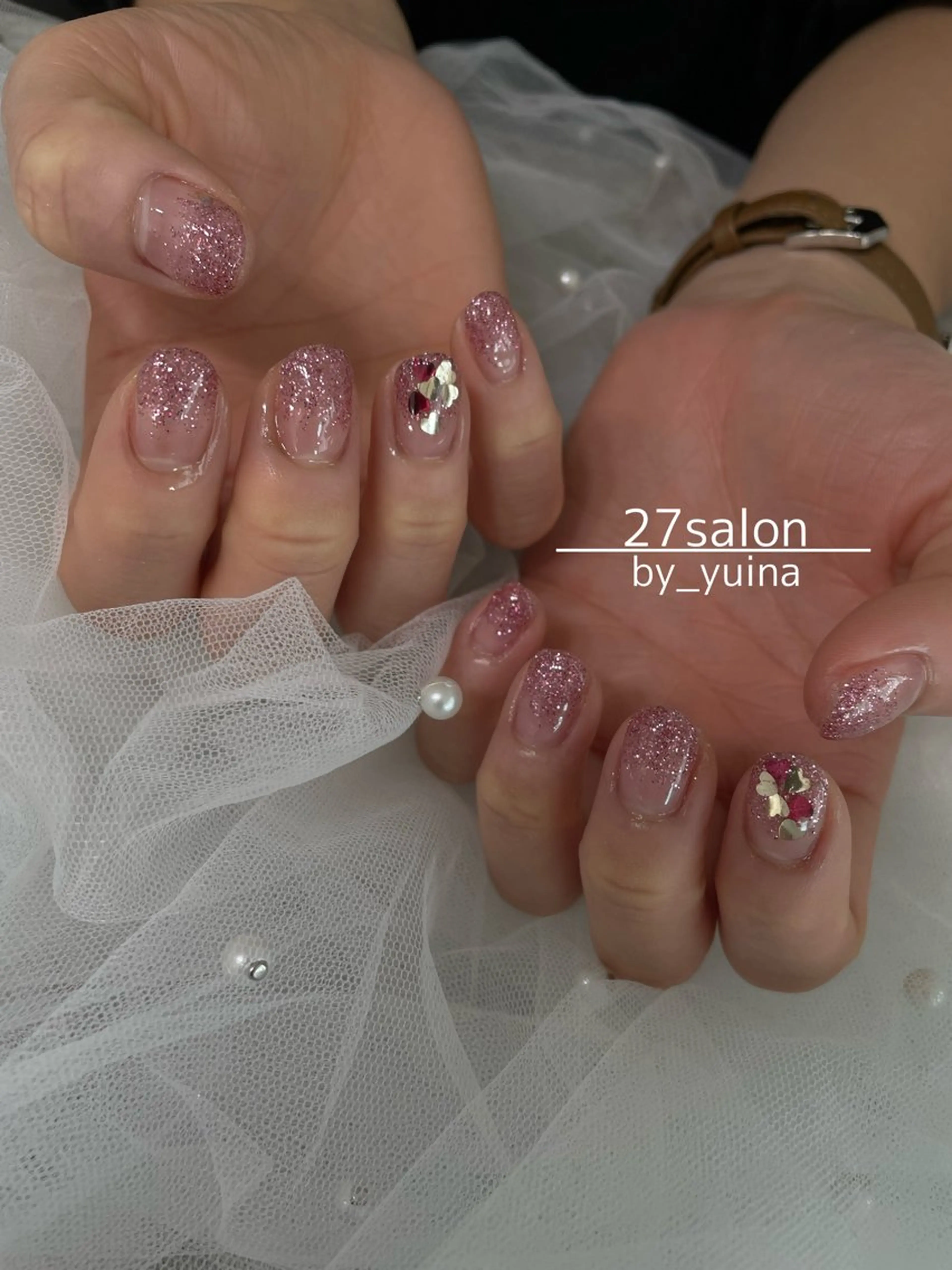 ネイル フラッシュネイル ハート ピンク ハンドネイル 27salon yuinaのネイルデザイン