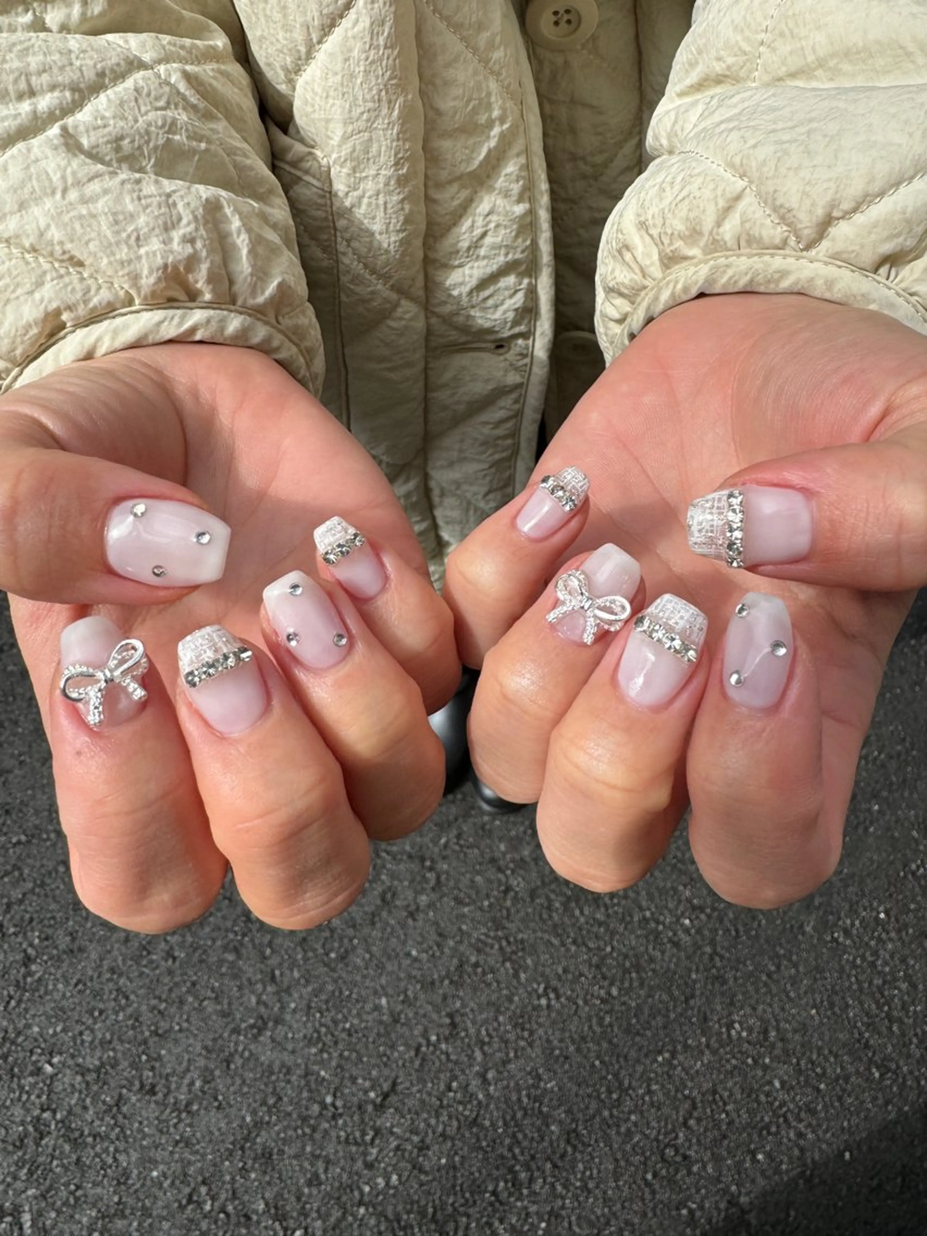 ネイル 入学式 フラッシュネイル フレンチネイル ガラスフレンチ 卒業式 MH_ Nailのネイルデザイン