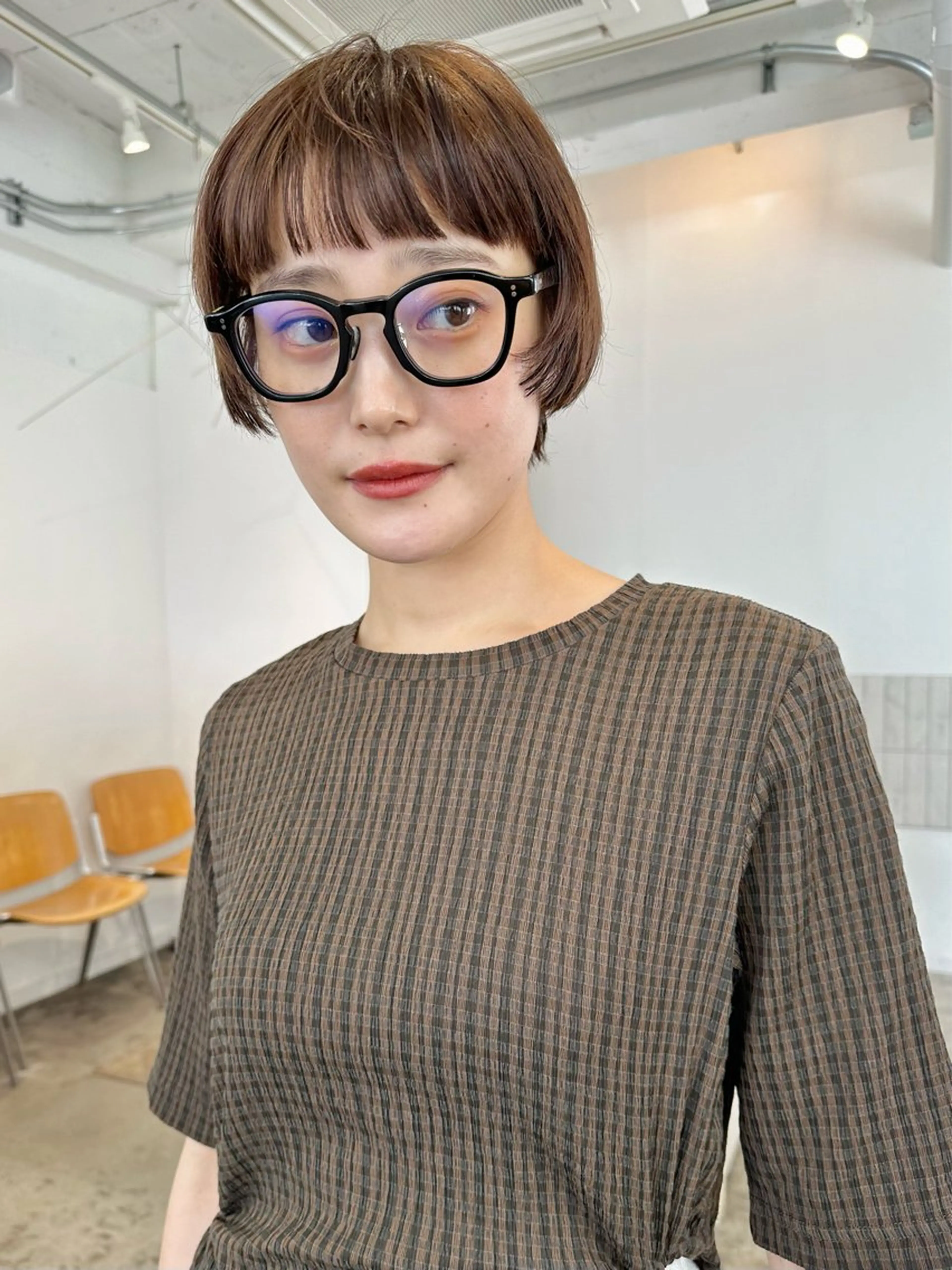 ショート カラー ブラウンカラー ナチュラルブラウン カット ヘアカラー 似合わせカット ケアパーマ喜来雅由のヘアスタイル