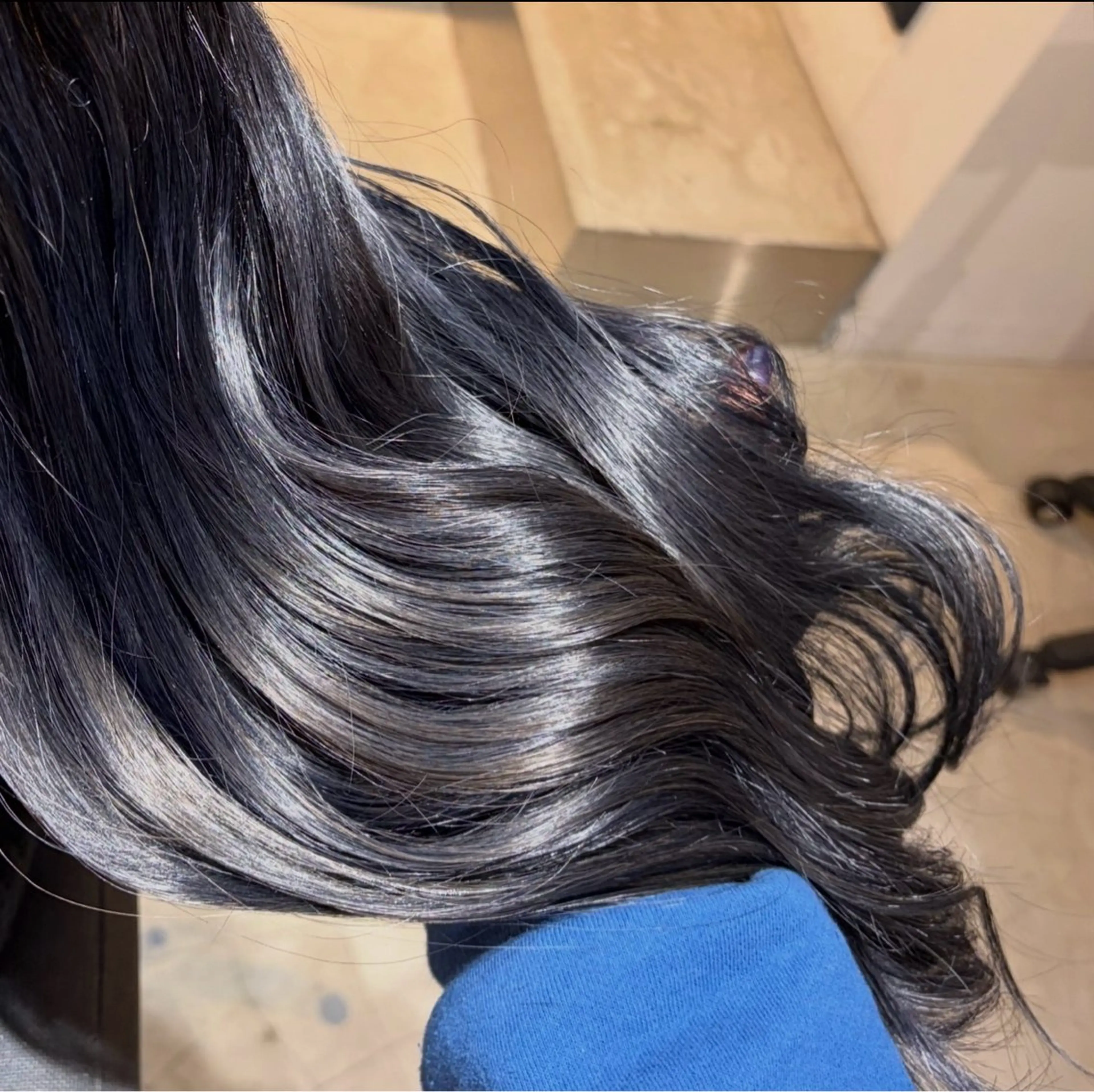 カラー 黒髪 ブルーカラー ブルーブラック 透明感カラー 大参 花のヘアスタイル