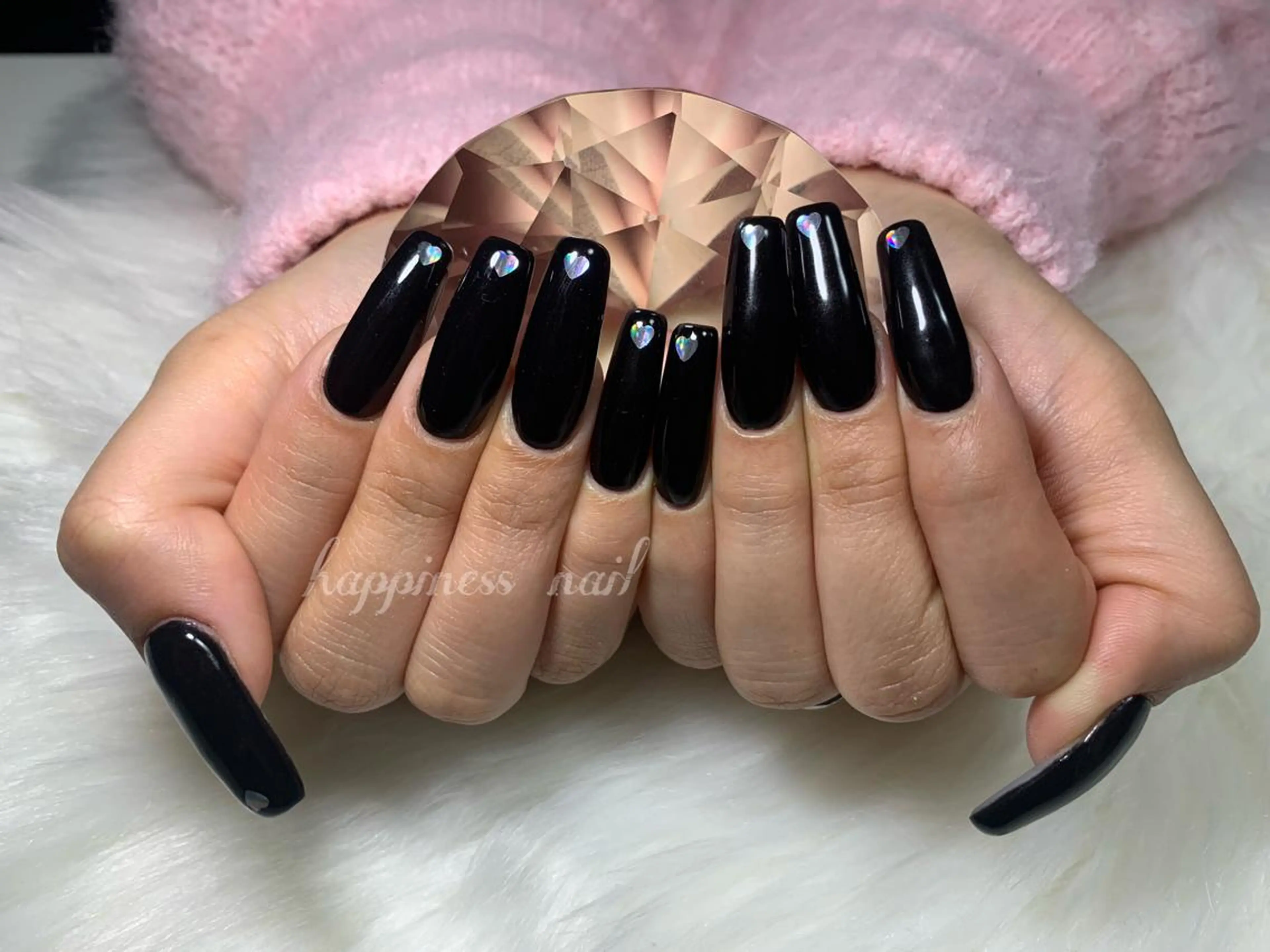 ネイル ジェルネイル ハート ロングネイル パラジェル スカルプネイル happiness nailのネイルデザイン