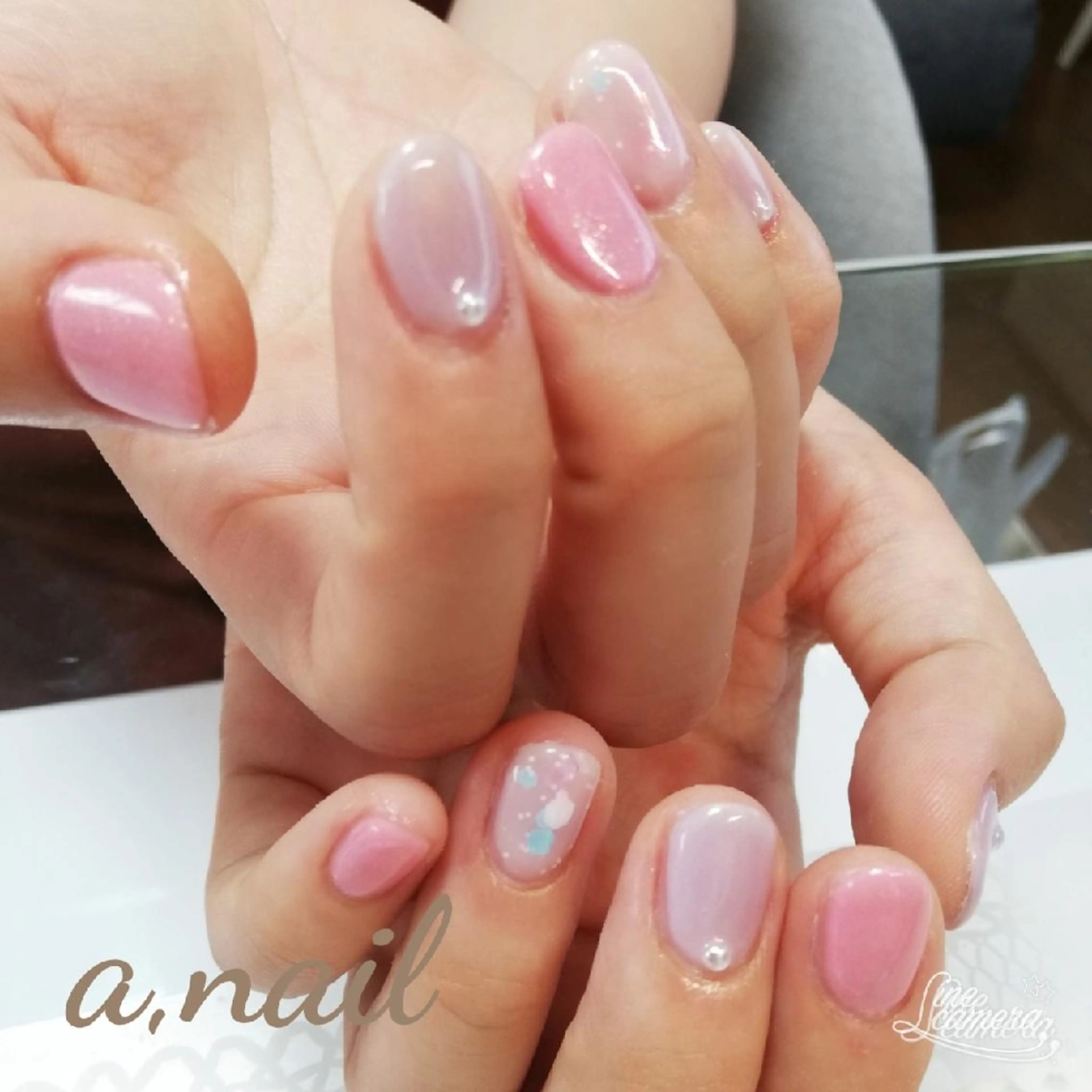 ネイル ジェルネイル ワンカラーネイル ピンク パープル ハンドネイル ネイルサロン エーネイルのネイルデザイン