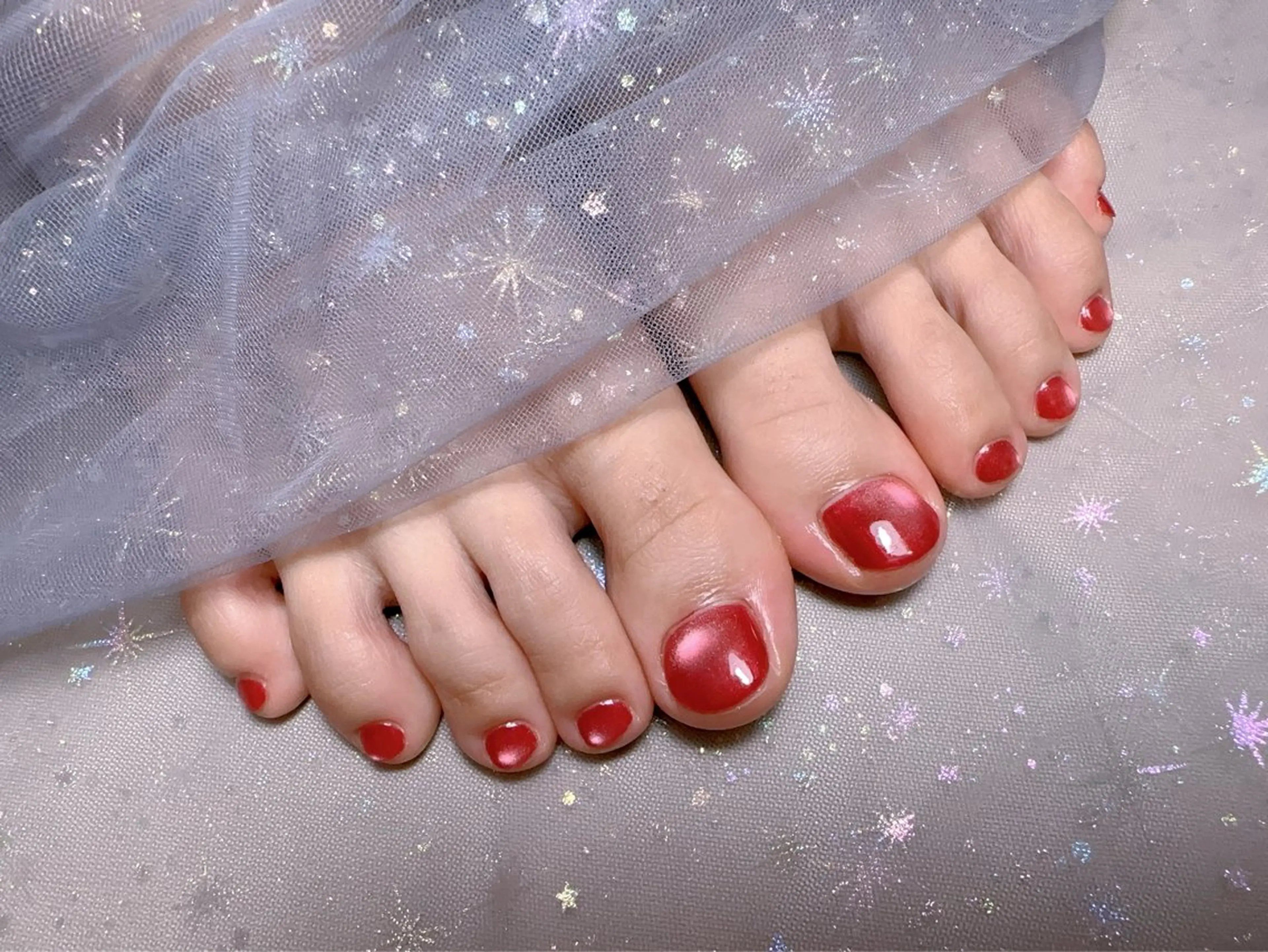 ネイル オーロラネイル フットネイル 韓国ネイル ラメ(グリッター) ラメグラデーション フットネイル Belle nail salon 新小岩のネイルデザイン