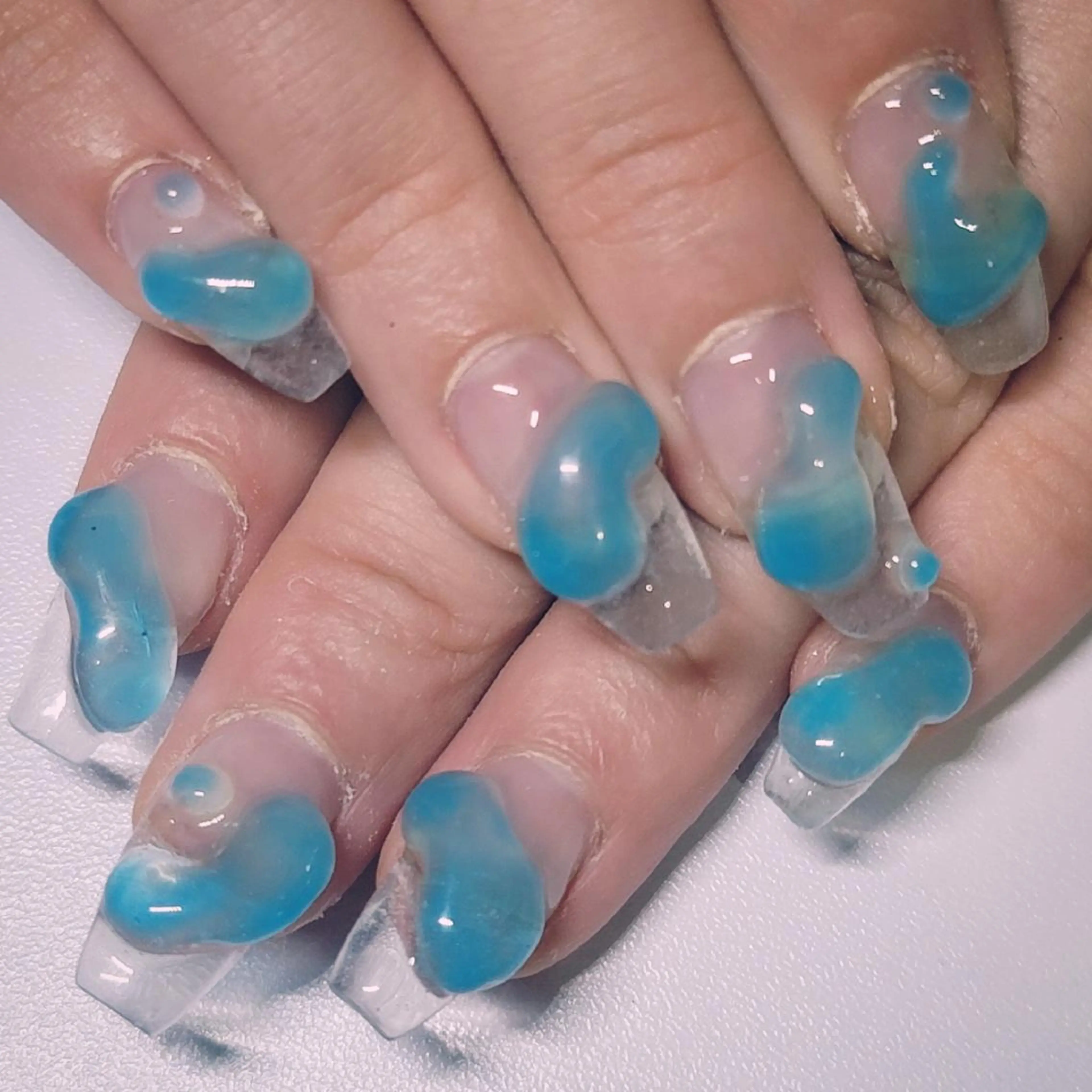 ネイル ブルー クリアネイル 氷ネイル・うるうるネイル ハンドネイル よしだ ひろきのネイルデザイン