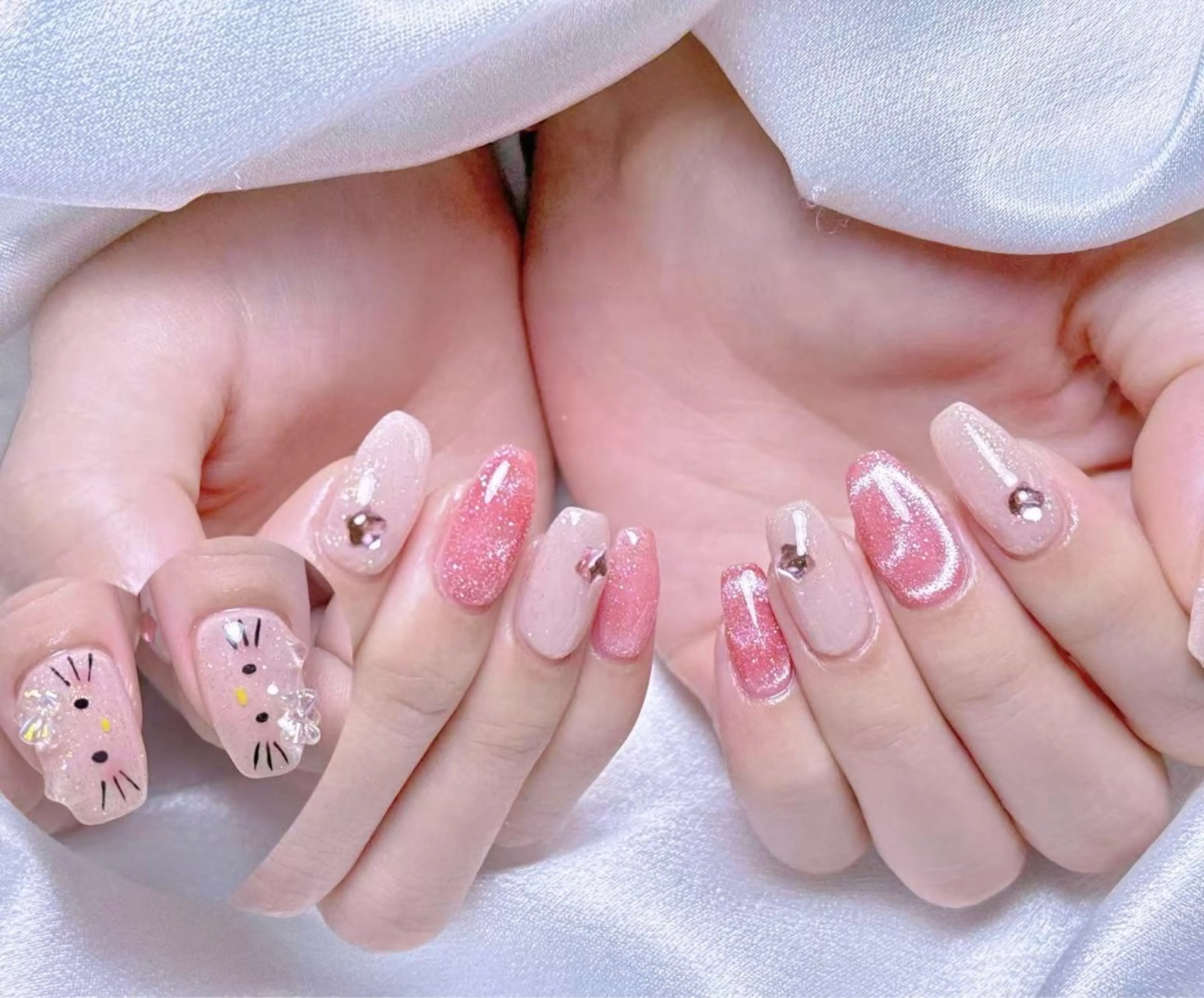 ネイル クリアネイル マグネットネイル ピンク ハンドネイル 美爪パラジェル導入店 Sunnilyのネイルデザイン