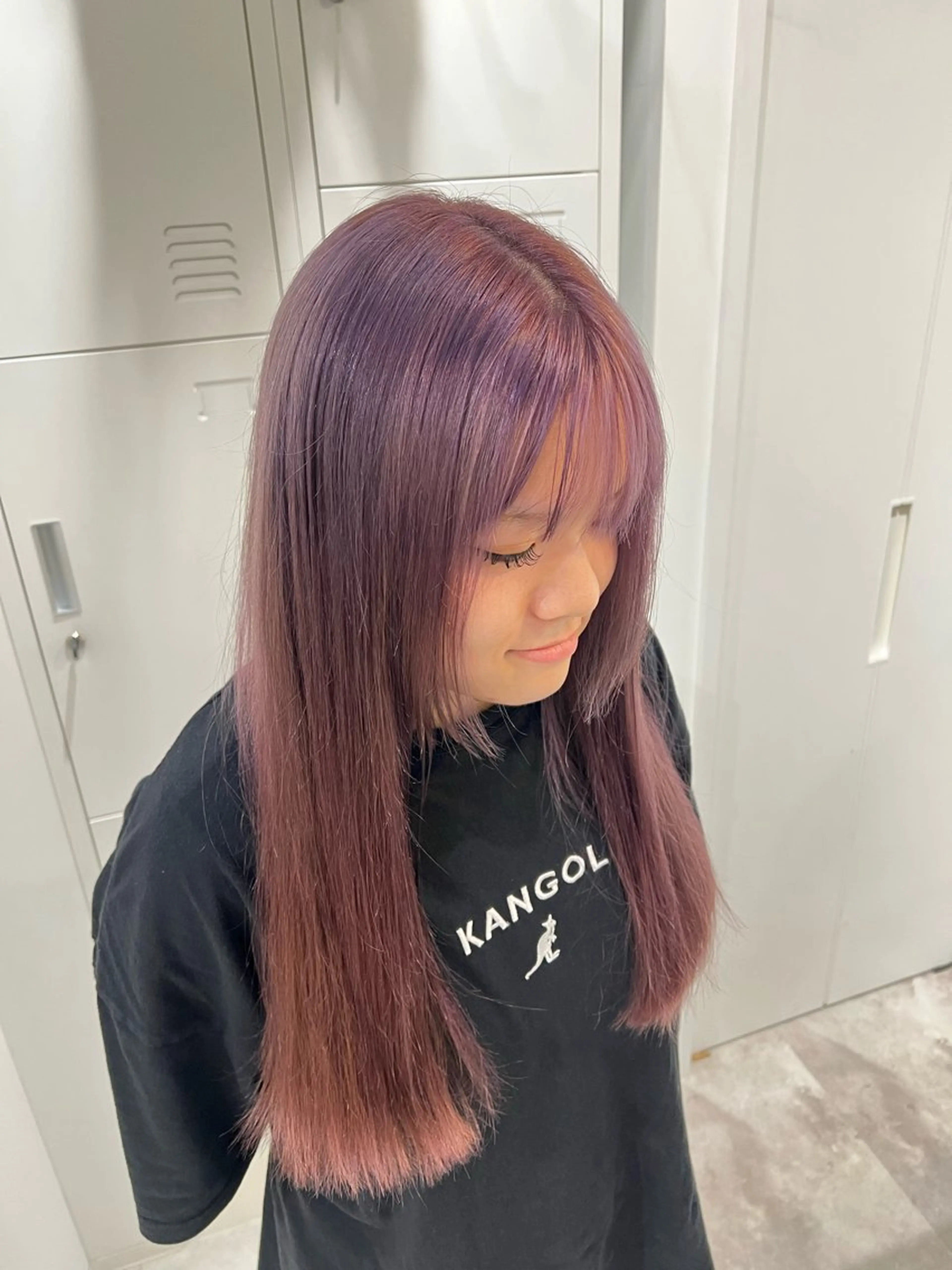 ロング カラー ラベンダーカラー ピンクカラー ピンクラベンダー ヘアカラー 黒阪 なみのヘアスタイル