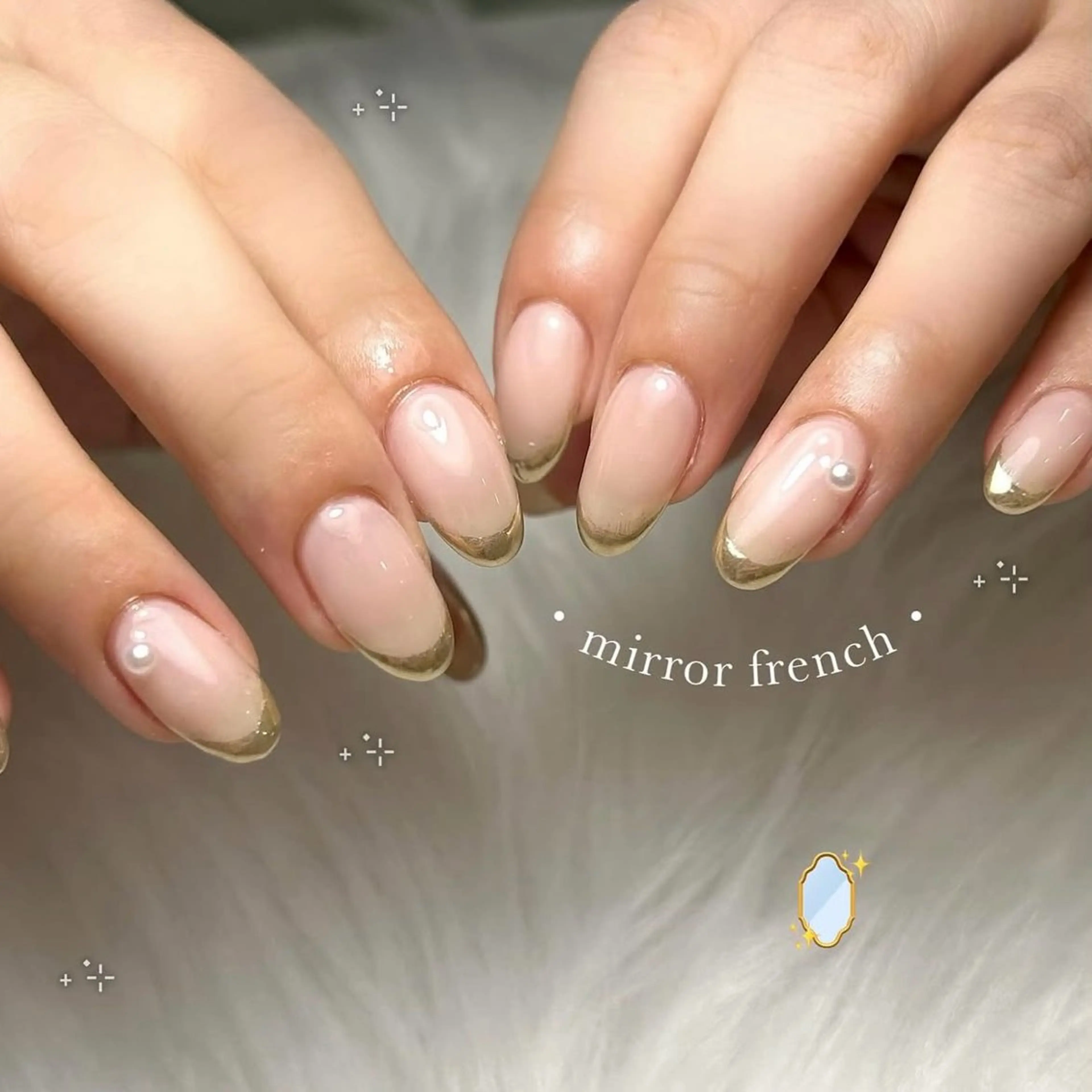 ネイル フレンチネイル ミラーネイル 濱田 エルバイノリコのネイルデザイン