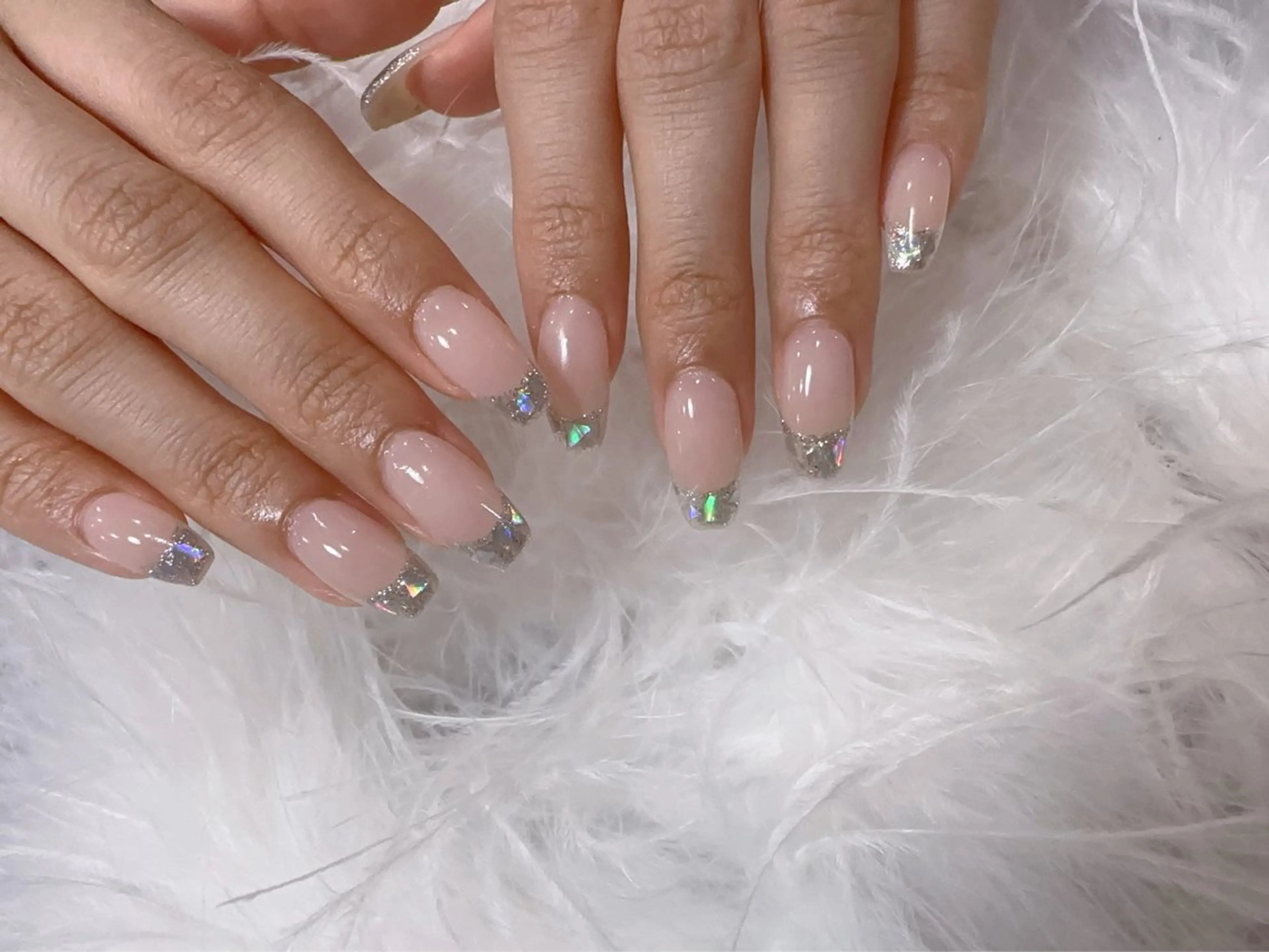 ネイル アートネイル フラッシュネイル フレンチネイル ジェルネイル ガラスフレンチ ハンドネイル You&Me Miyuのネイルデザイン