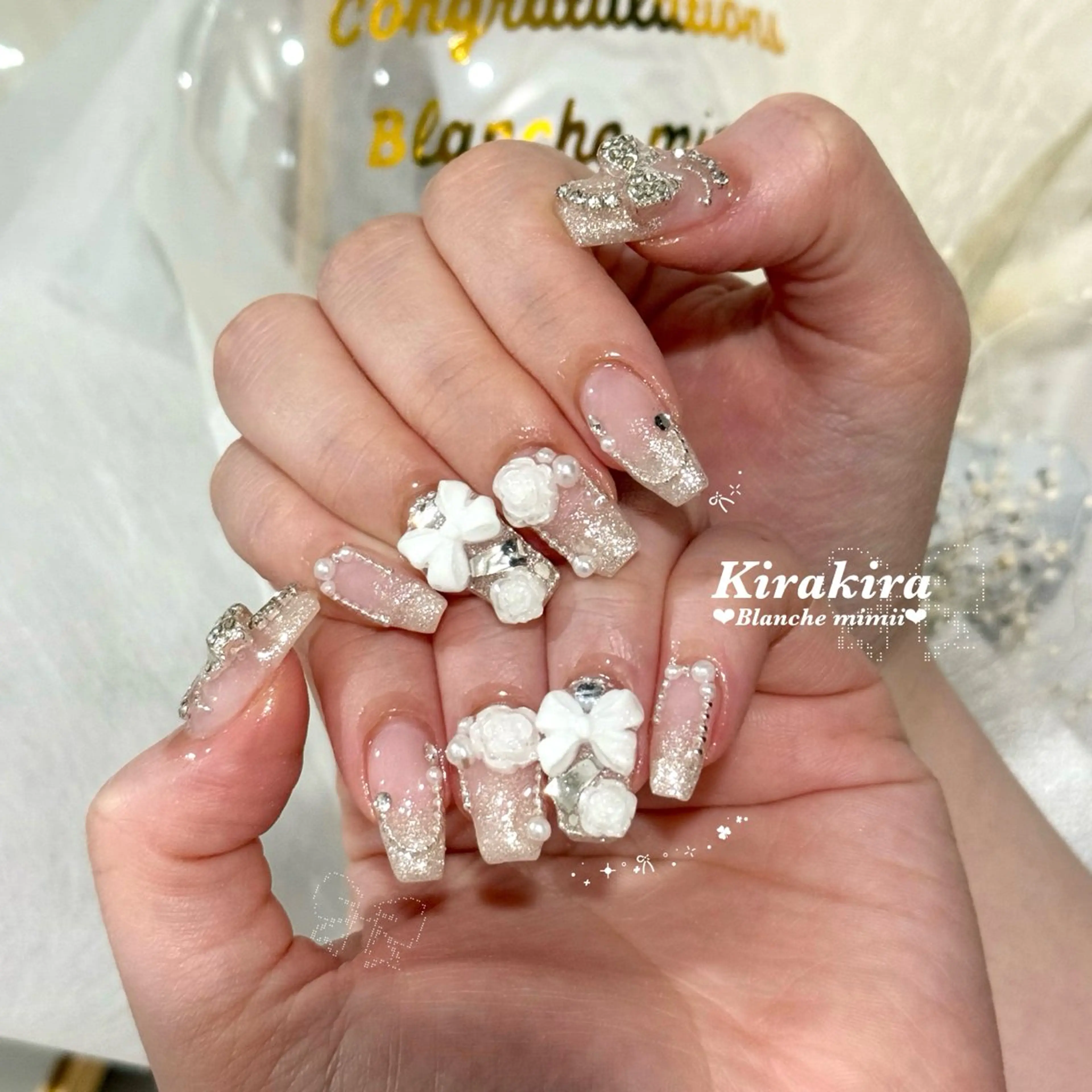 ネイル ガーリー グラデーション キラキラネイル 韓国ネイル ラメ(グリッター) ハンドネイル Blanche　mimii所属・Blanche Ayaのネイルデザイン