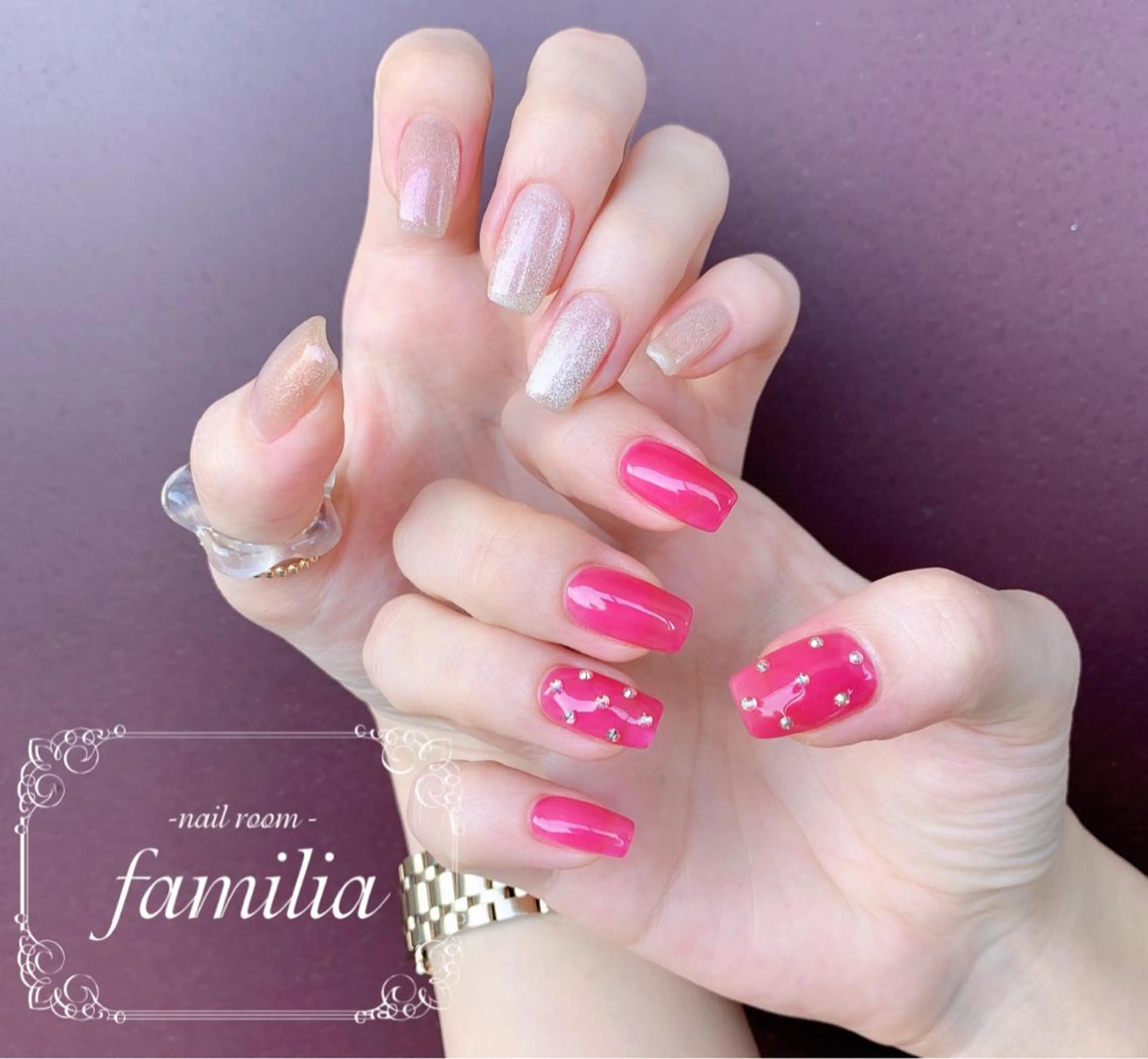 ネイル マグネットネイル ストーンネイル ハンドネイル -nailroom- familiaのネイルデザイン