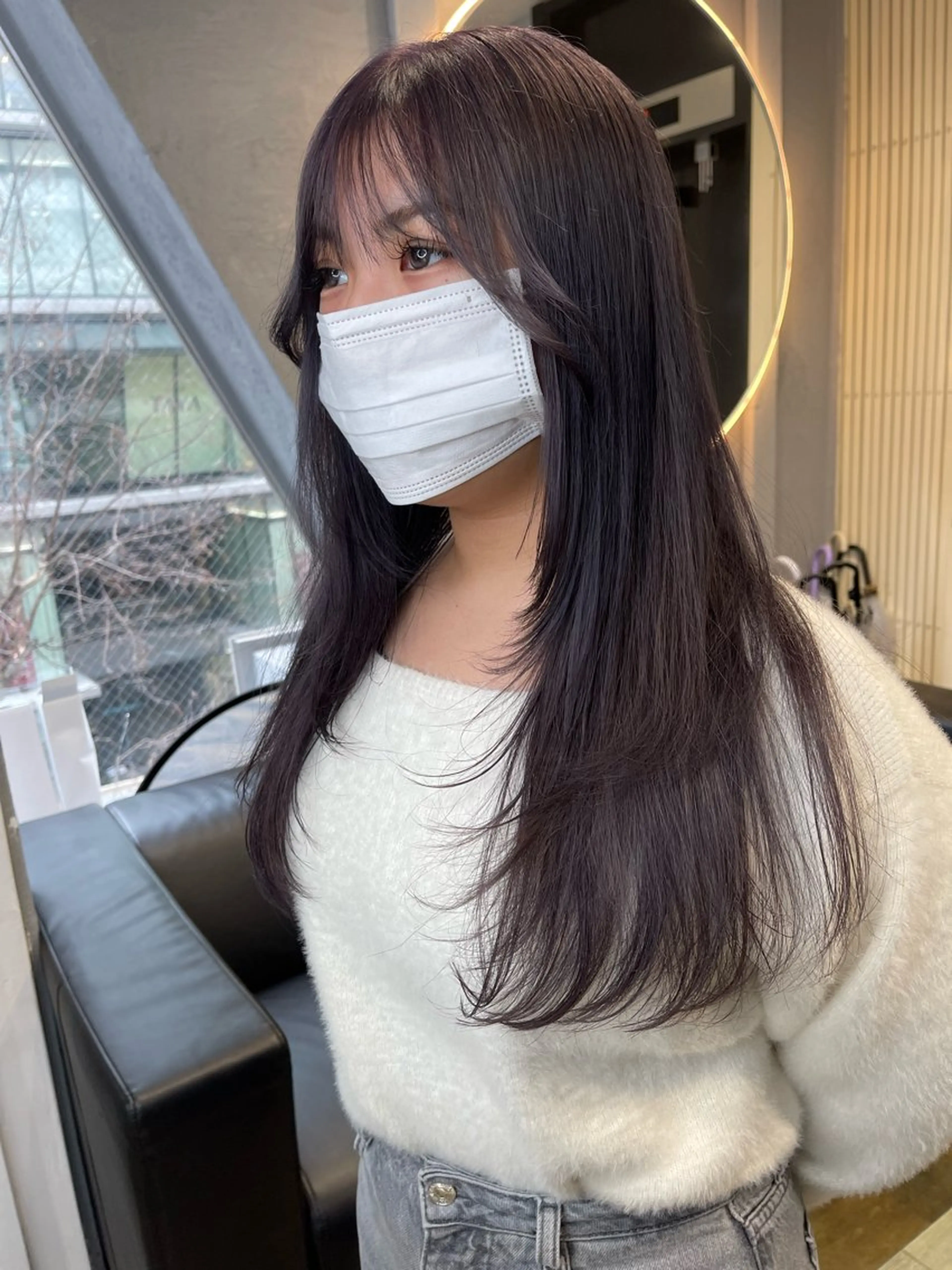 ロング カラー ブリーチ ケアブリーチ ディープラベンダー デザインカラー ダブルカラー TATSUブリーチ/ ミルクティーベージュのヘアスタイル