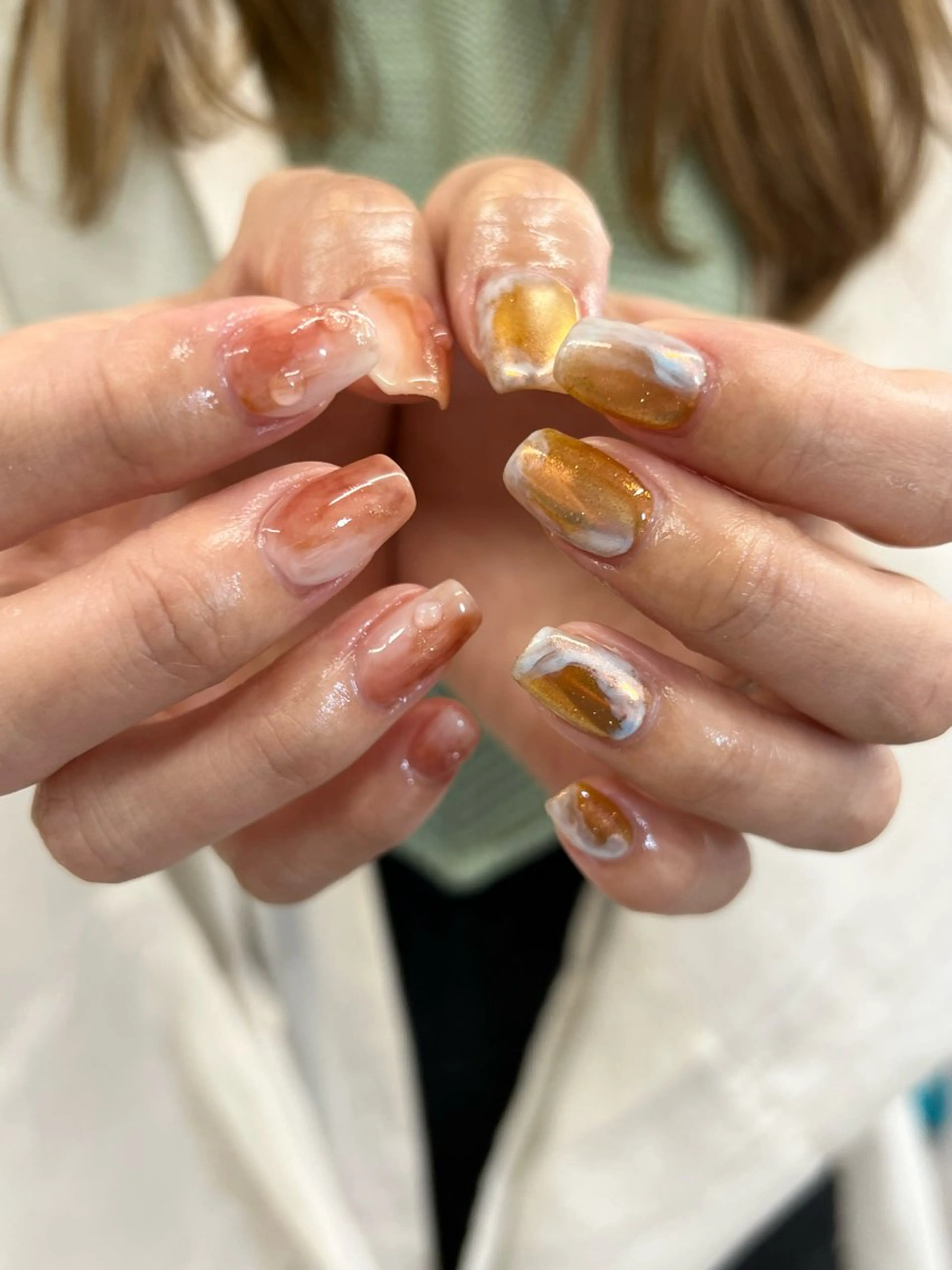 ネイル ジェルネイル マグネットネイル ニュアンスネイル オレンジ パラジェル ハンドネイル ハンドケア Bana_ Nailのネイルデザイン