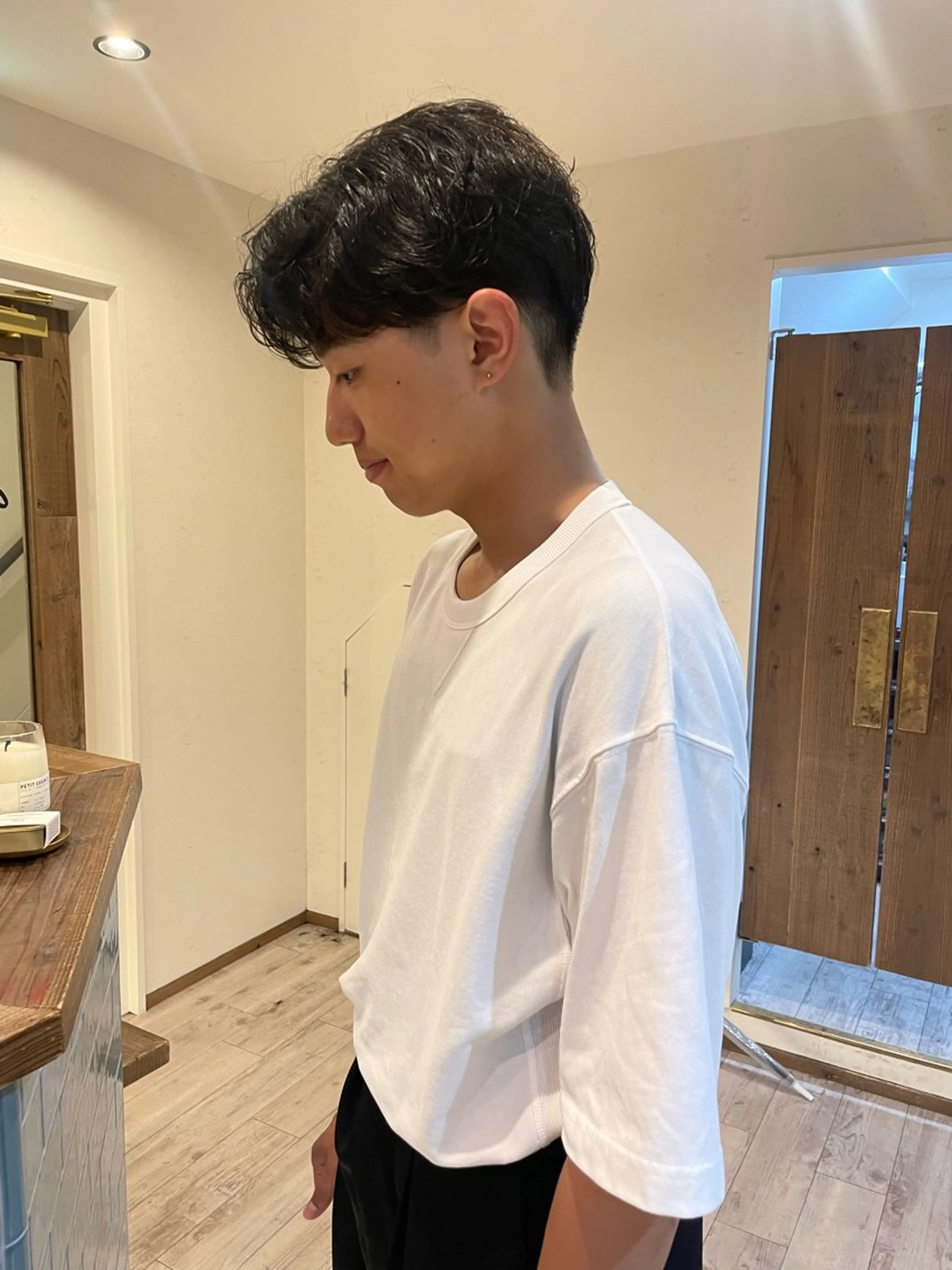 パーマ メンズ センターパート カット パーマ 渋谷 留菜のヘアスタイル