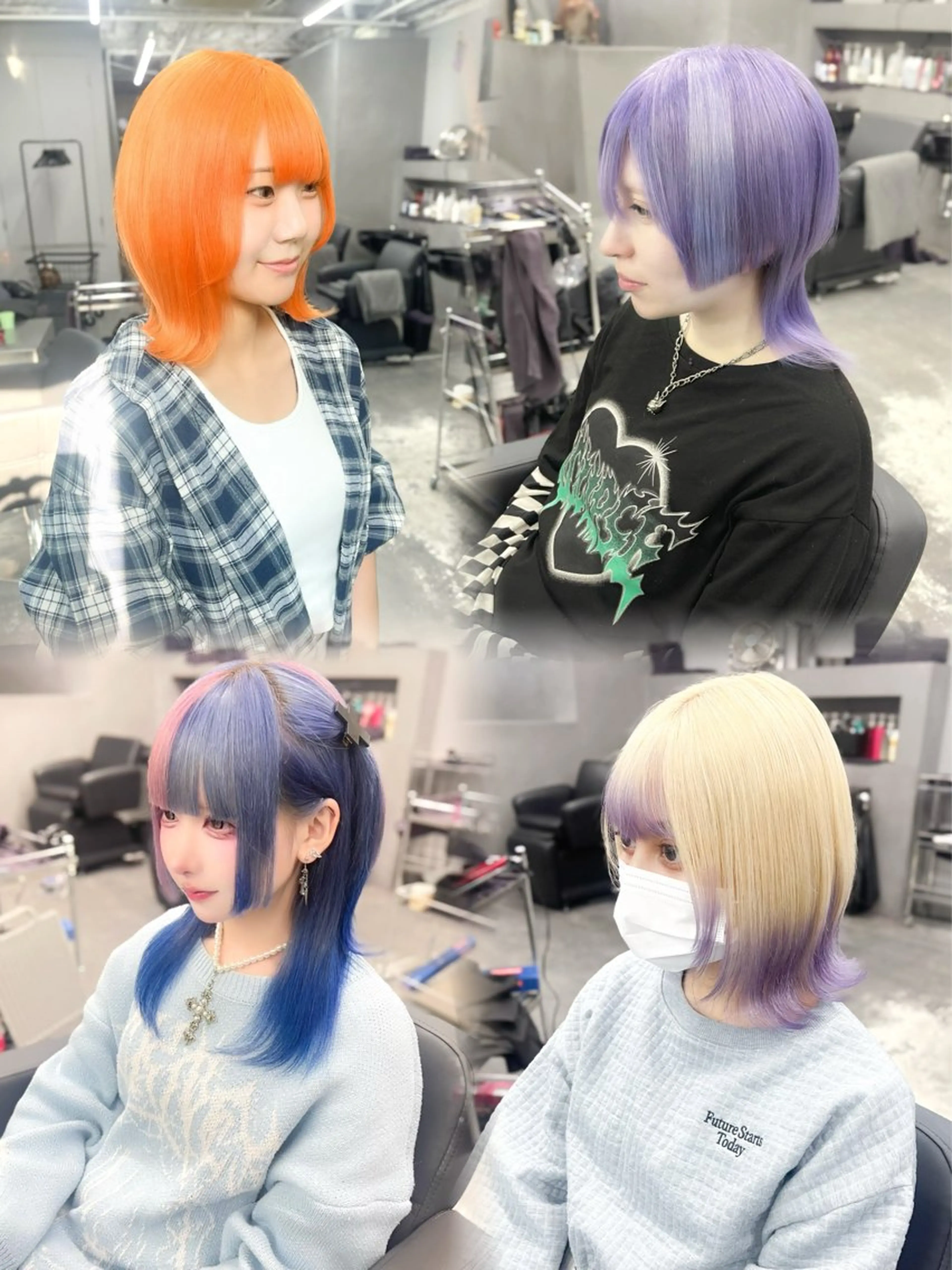 ミディアム カラー 紺エクステ デザインカラーのヘアスタイル