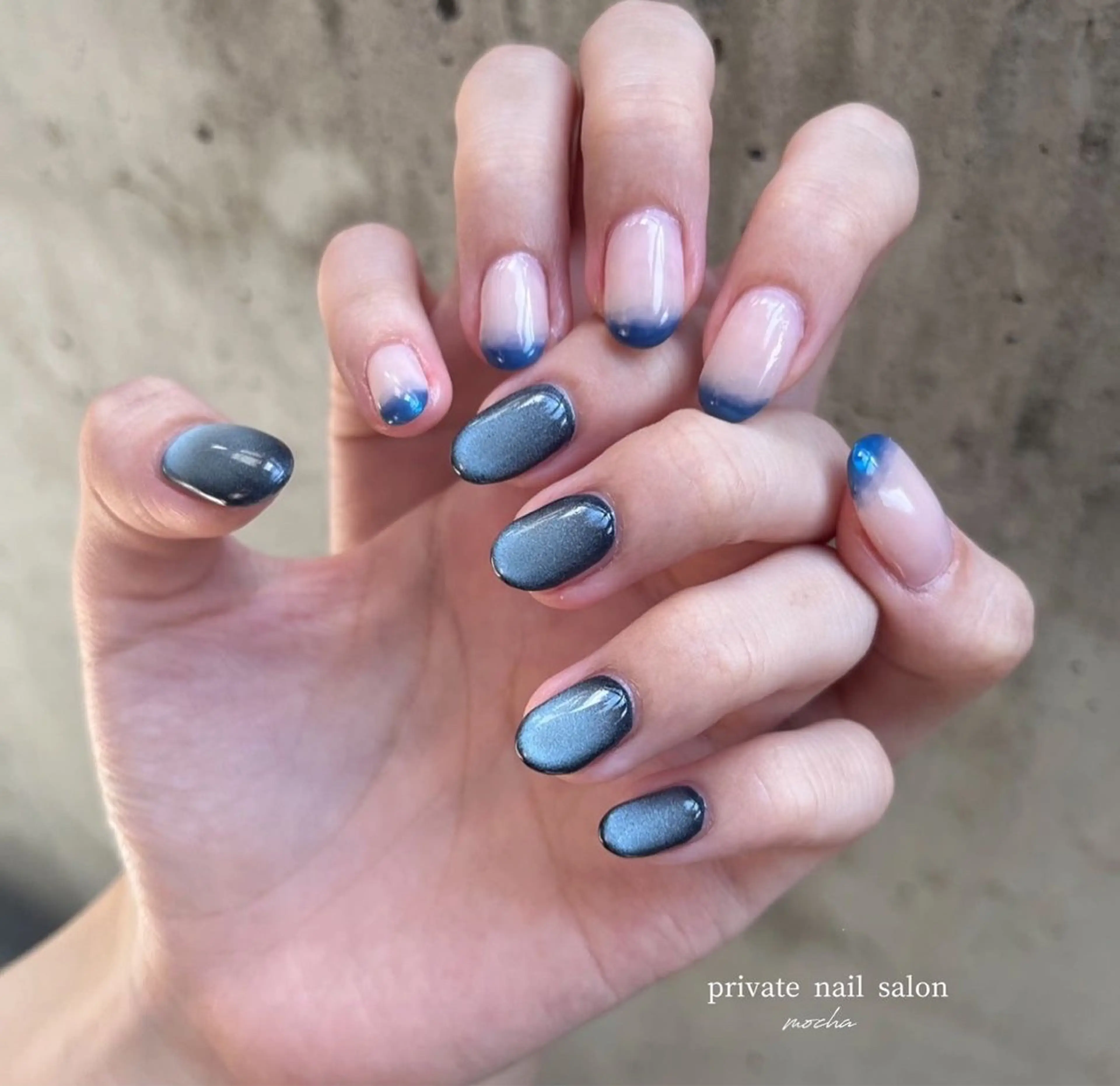 ネイル カジュアル チークネイル フレンチネイル ジェルネイル マグネットネイル ハンドネイル mocha nailのネイルデザイン