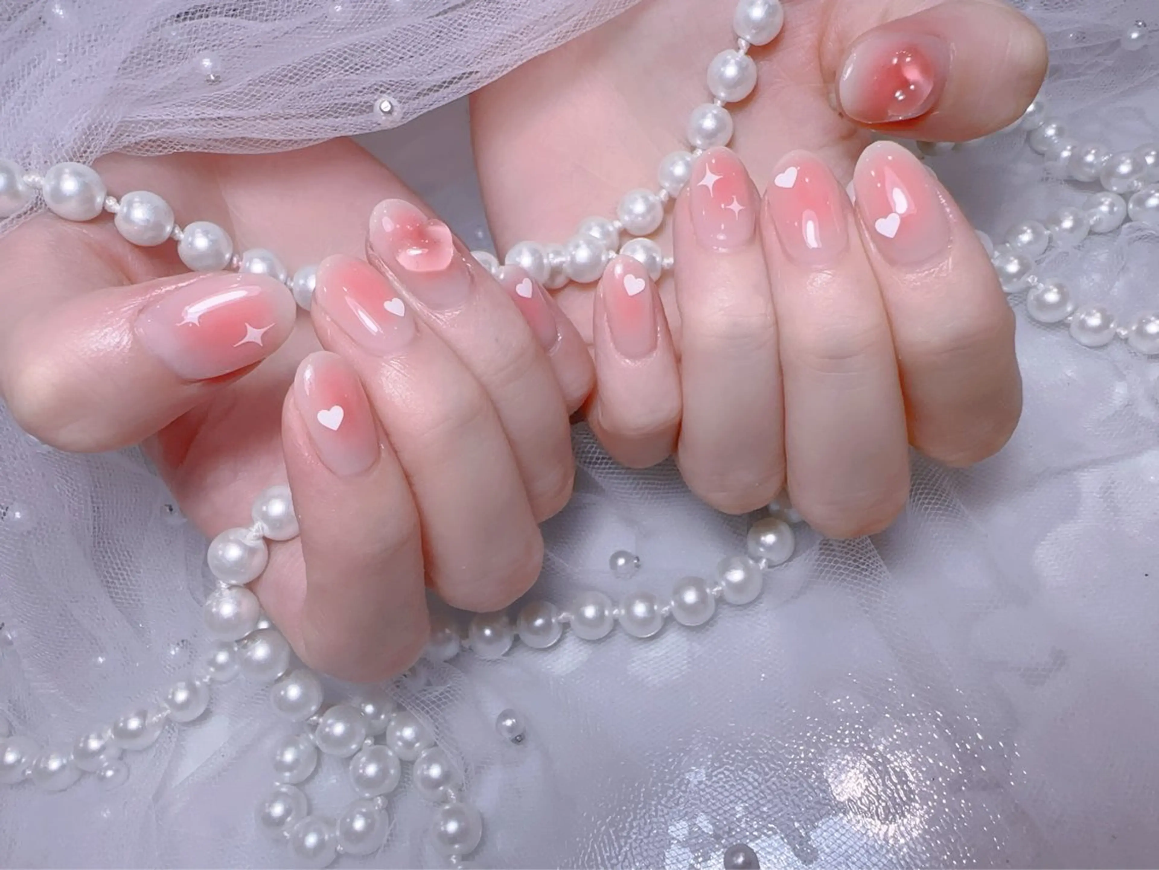 ネイル アートネイル フラッシュネイル フレンチネイル ジェルネイル ガラスフレンチ ハンドネイル You&Me Miyuのネイルデザイン