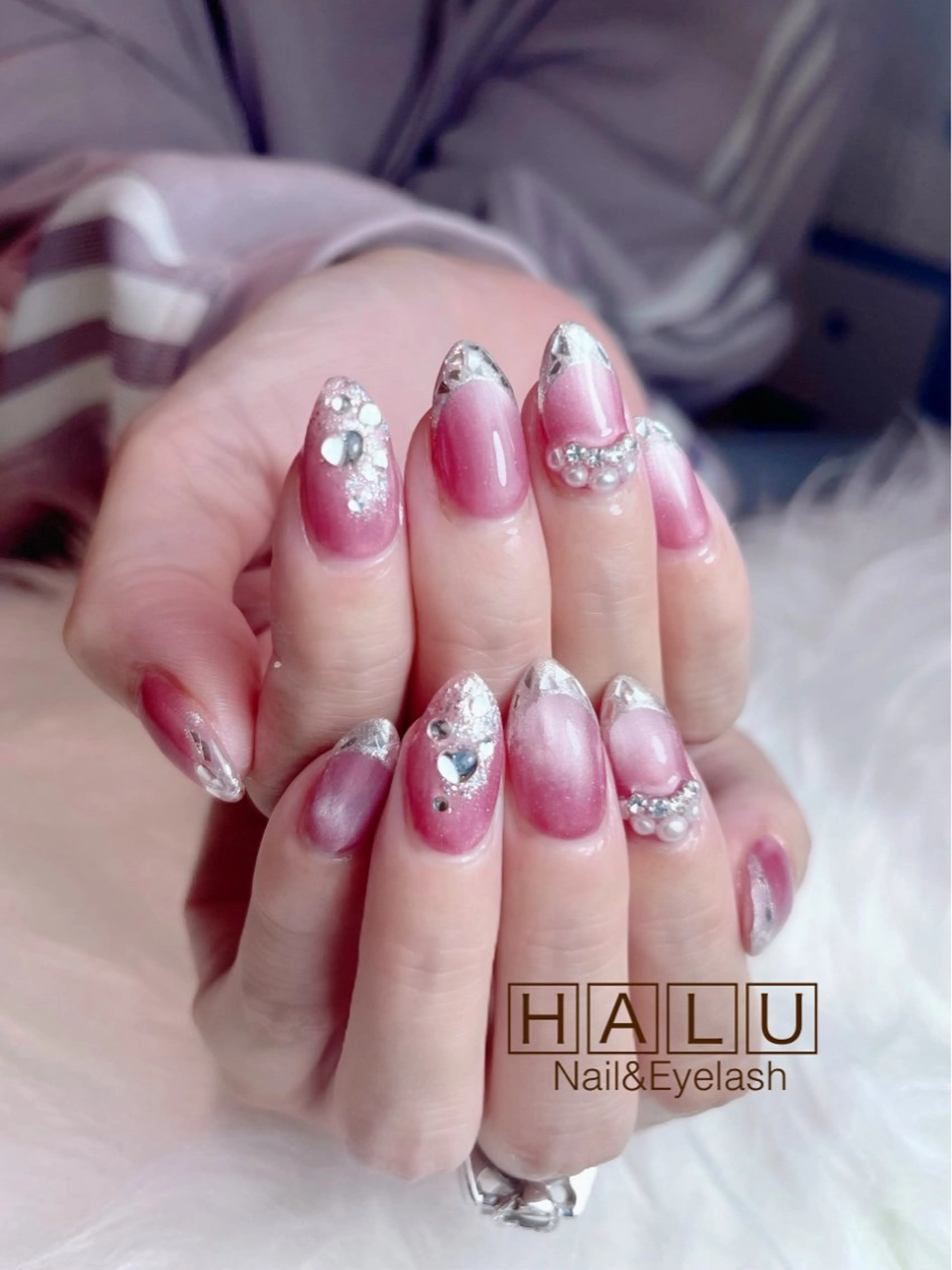 ネイル フレンチネイル ガラスフレンチ マグネットネイル HALU ハルのネイルデザイン