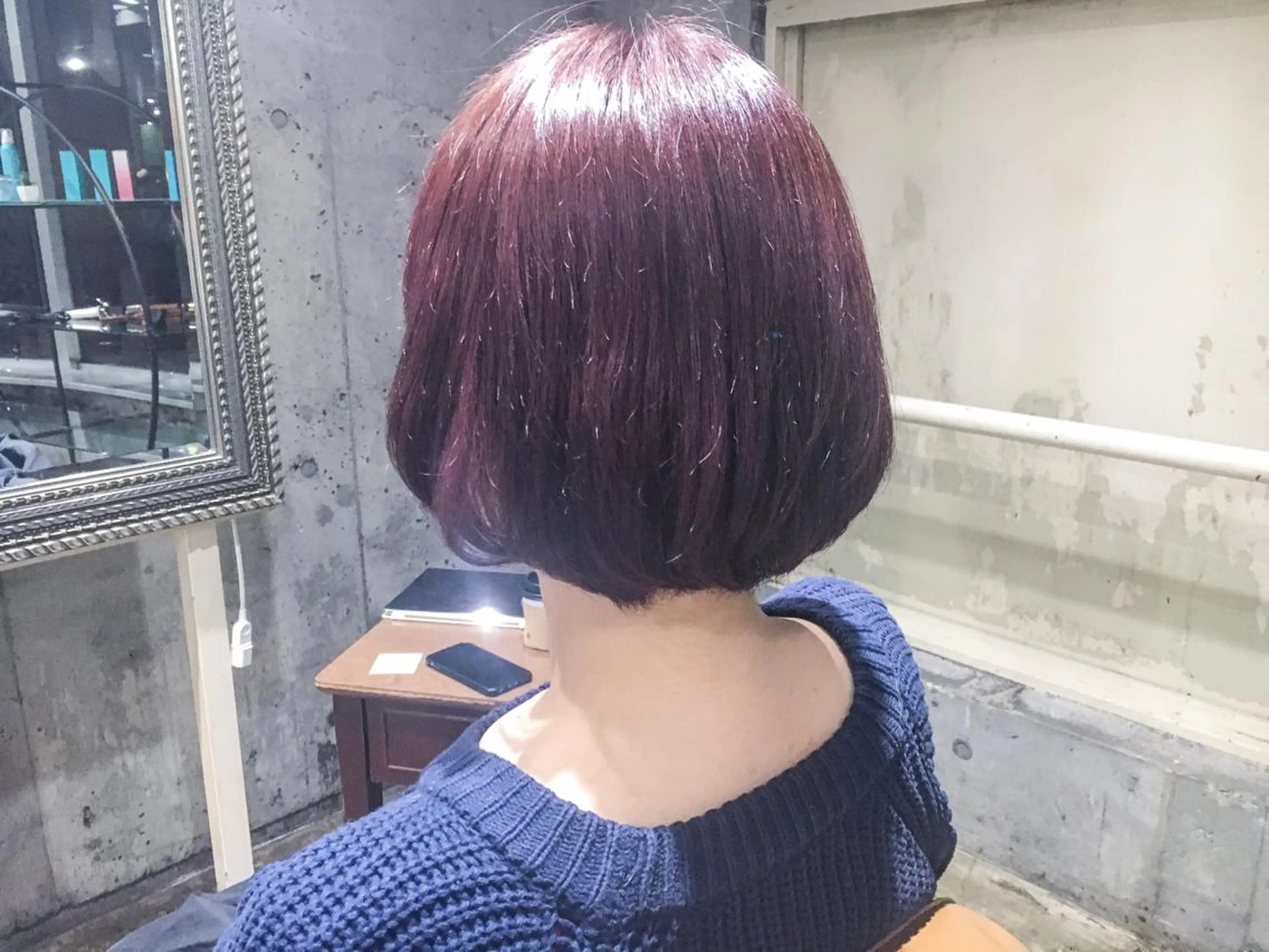 ショート カラー カシス ピンクカラー ボブ 北條 優輝のヘアスタイル