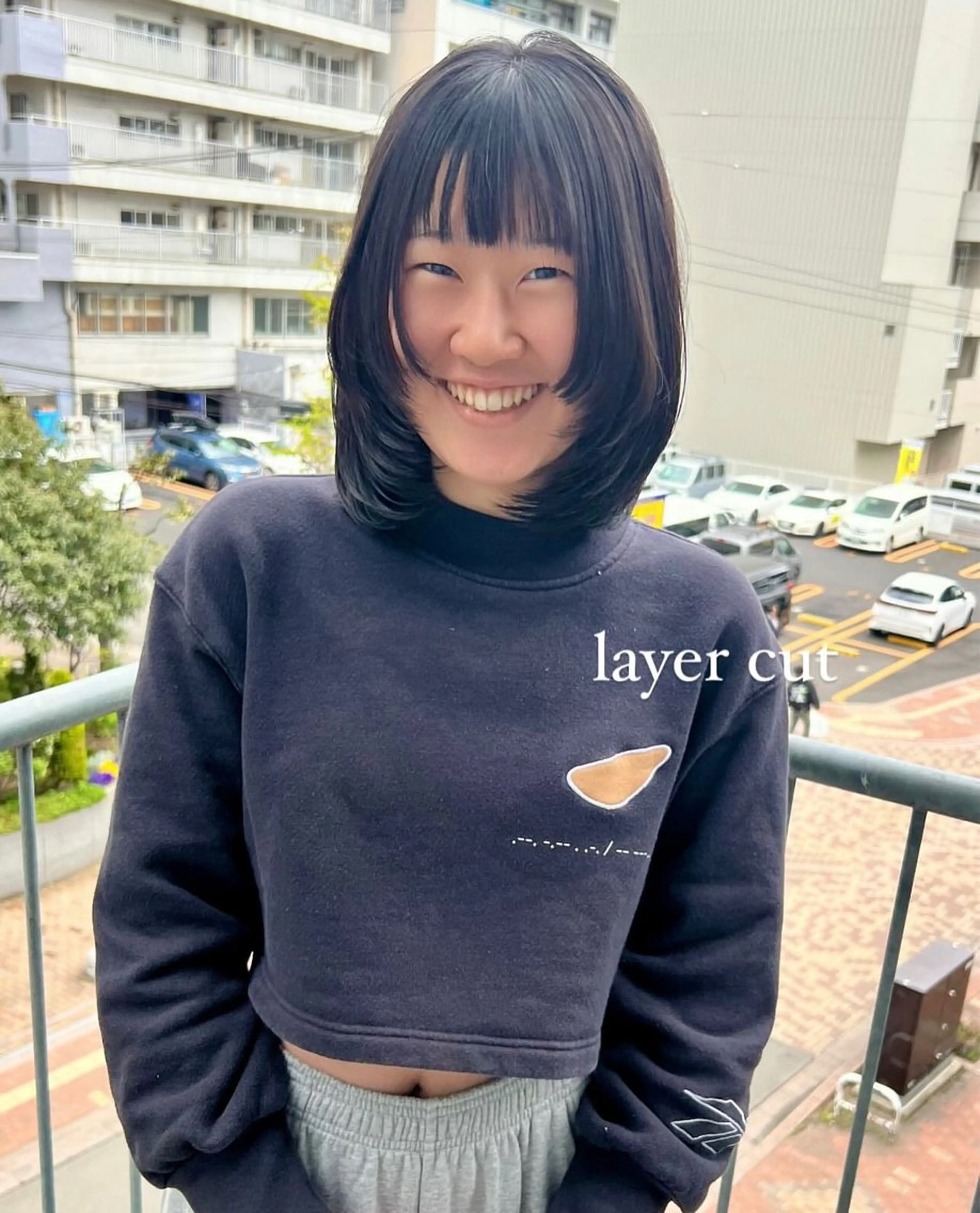 ミディアム 顔まわりレイヤー 顔周りカット レイヤーカット 加納千華 /ボブ/ぱつっとボブのヘアスタイル