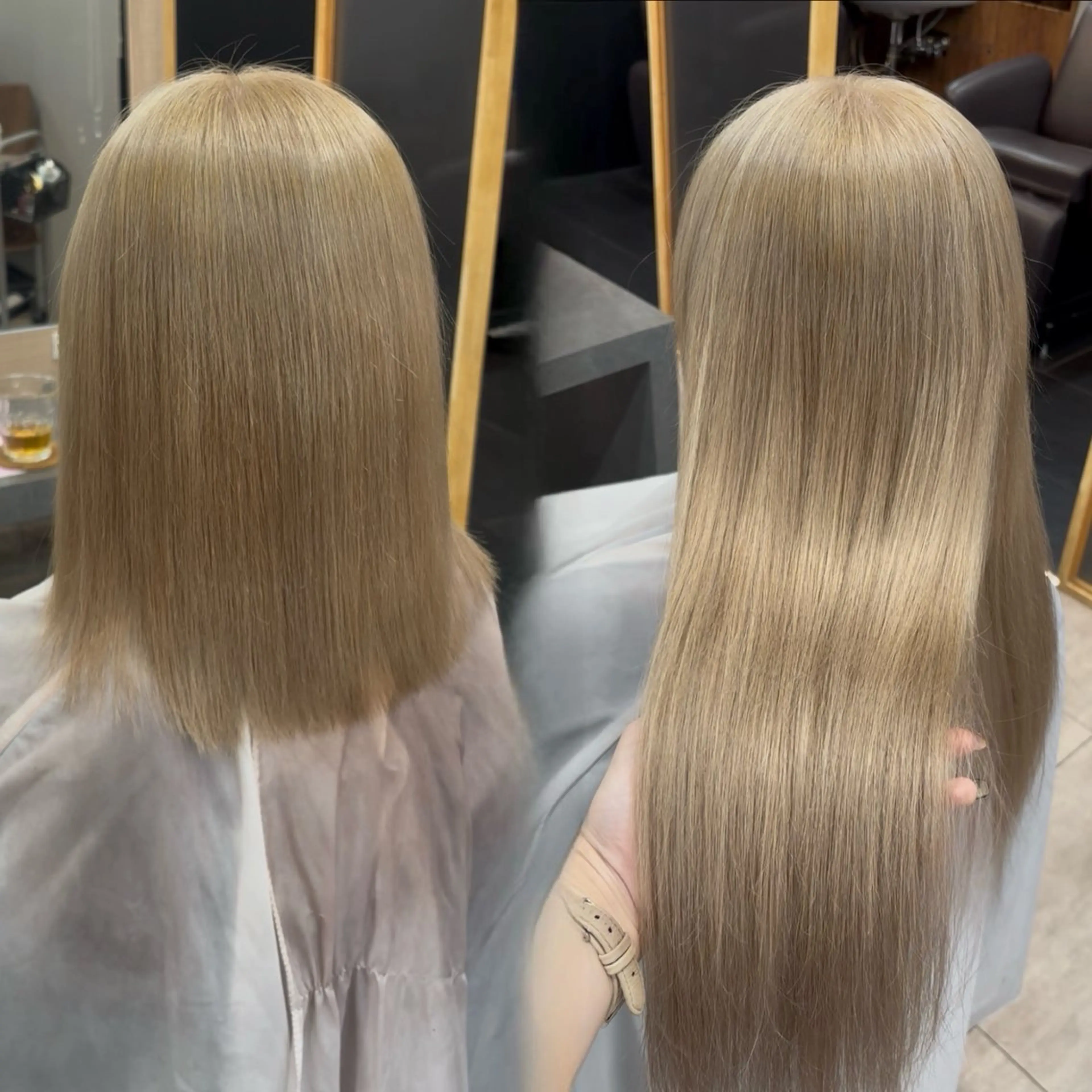 ロング カラー ベージュカラー ブリーチ ケアブリーチ ミルクティーベージュ ボブ ヘアカラー エクステ 横浜/エクステ特化× 艶カラー/あいかのヘアスタイル