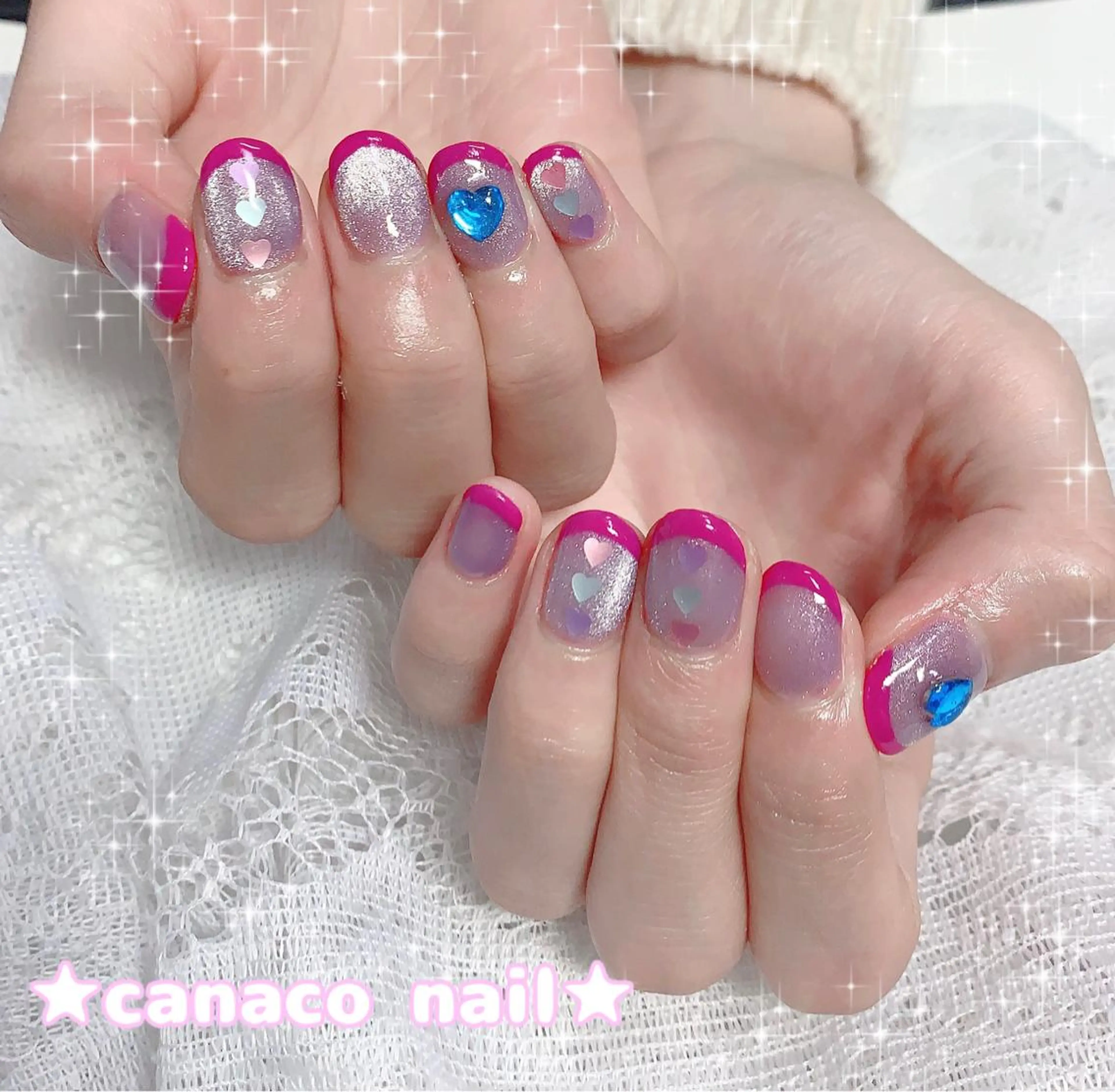 ネイル アートネイル フレンチネイル ジェルネイル ハート マグネットネイル ハンドネイル ハンドケア Felice所属・ベテランネイル cnc nailのネイルデザイン