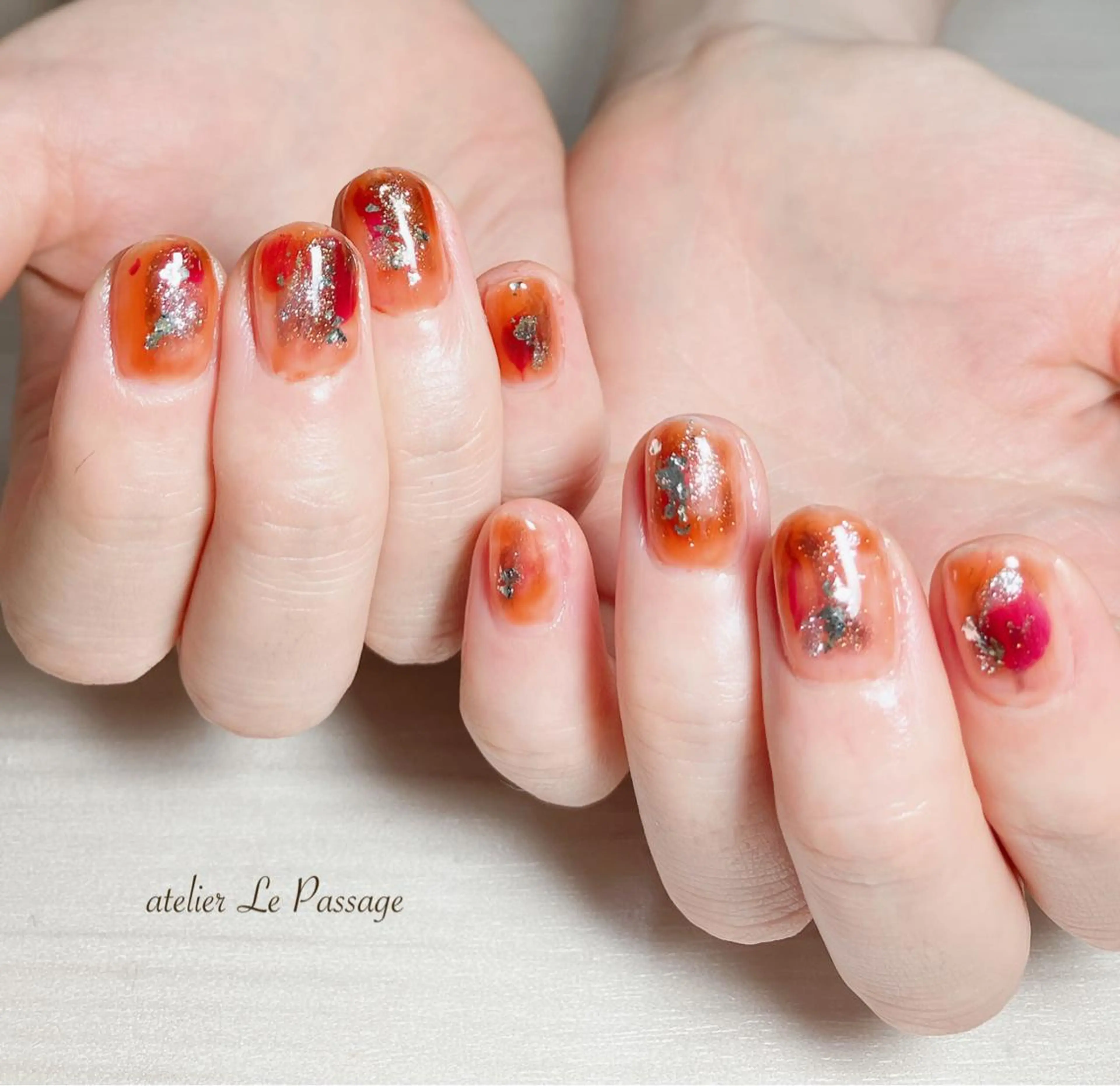ネイル ジェルネイル ラメ(グリッター) 大理石ネイル(マーブル) ニュアンスネイル パラジェル Atelier Le Passage所属・h nakatsukaのネイルデザイン