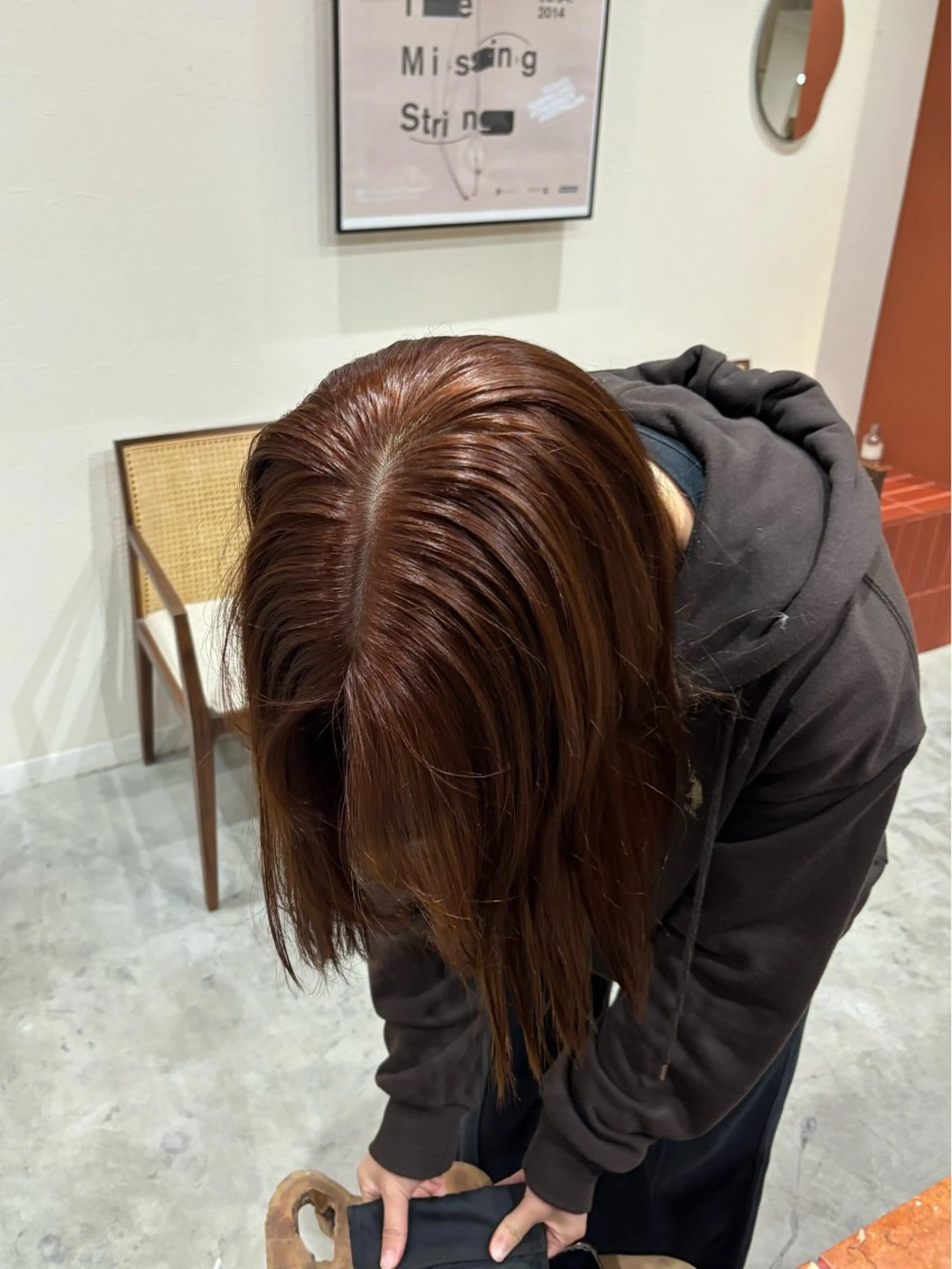 ミディアム カラー ブリーチ ブラウンカラー ダブルカラー ブリーチなしカラー オレンジ ヘアカラー 上條響子/伏見/ 透明感カラーのヘアスタイル