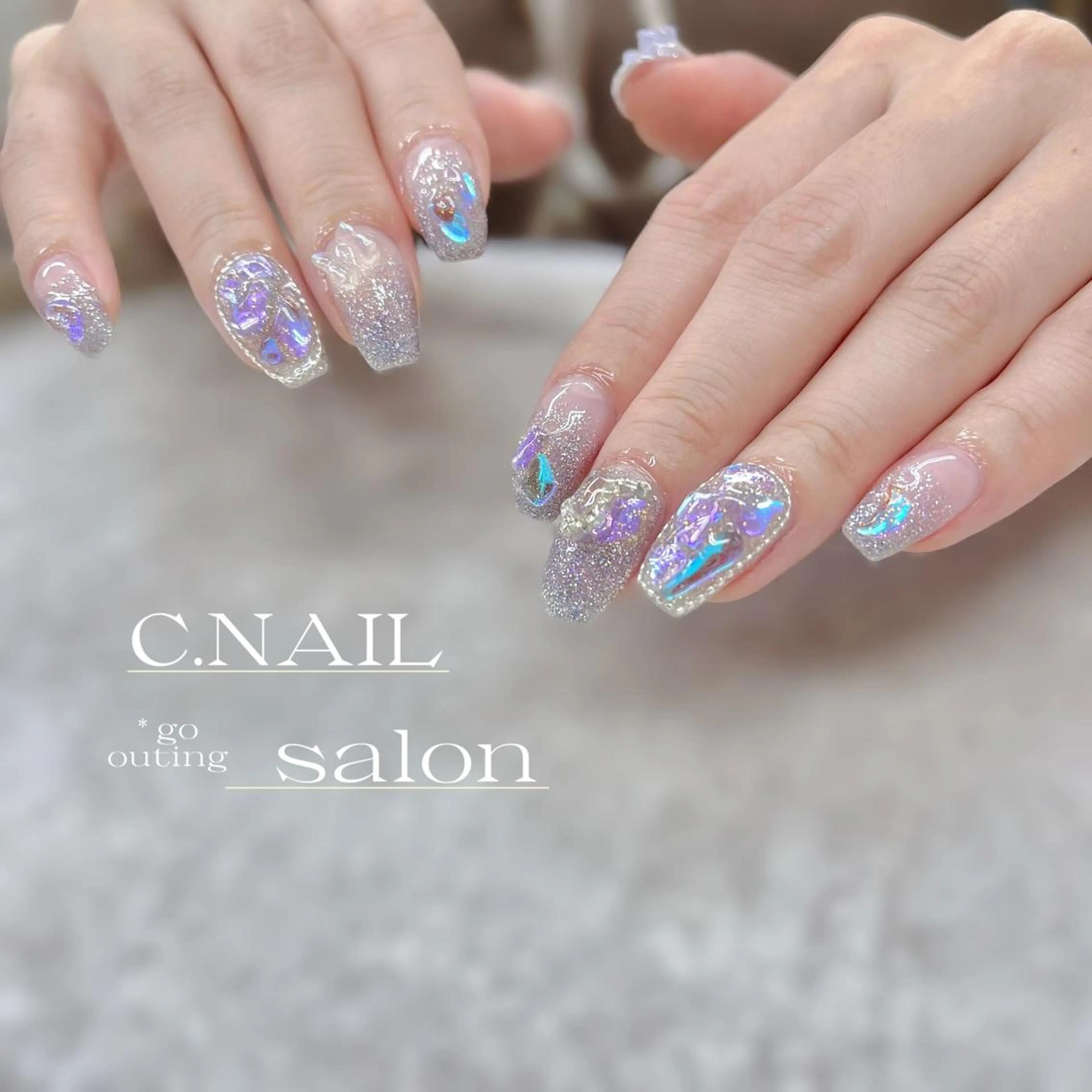 ネイル オーロラネイル ストーンネイル ワンホンネイル C.Nail &Eye筑紫駅のネイルデザイン