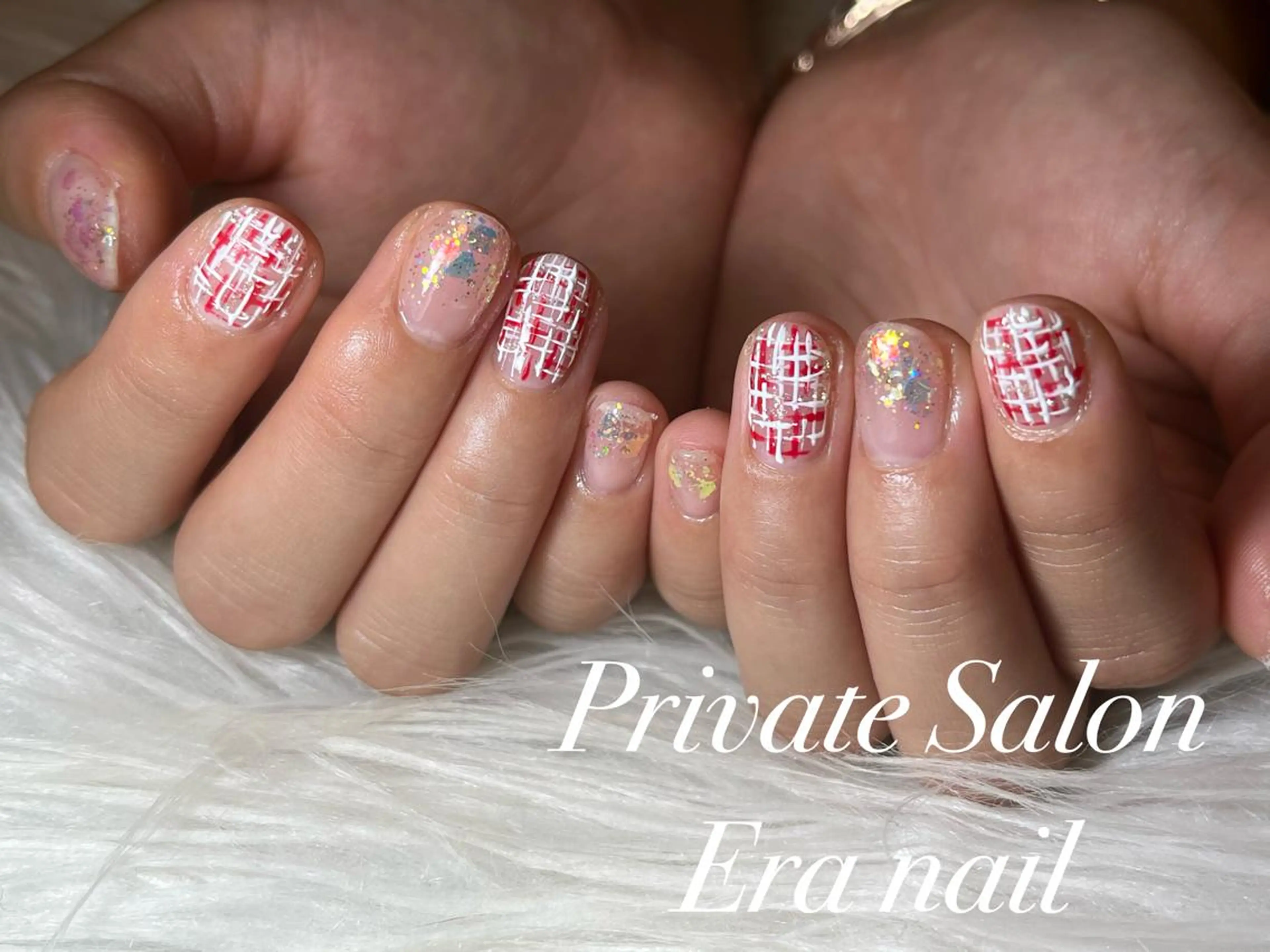 ネイル 赤色 ツイードネイル Era nailのネイルデザイン