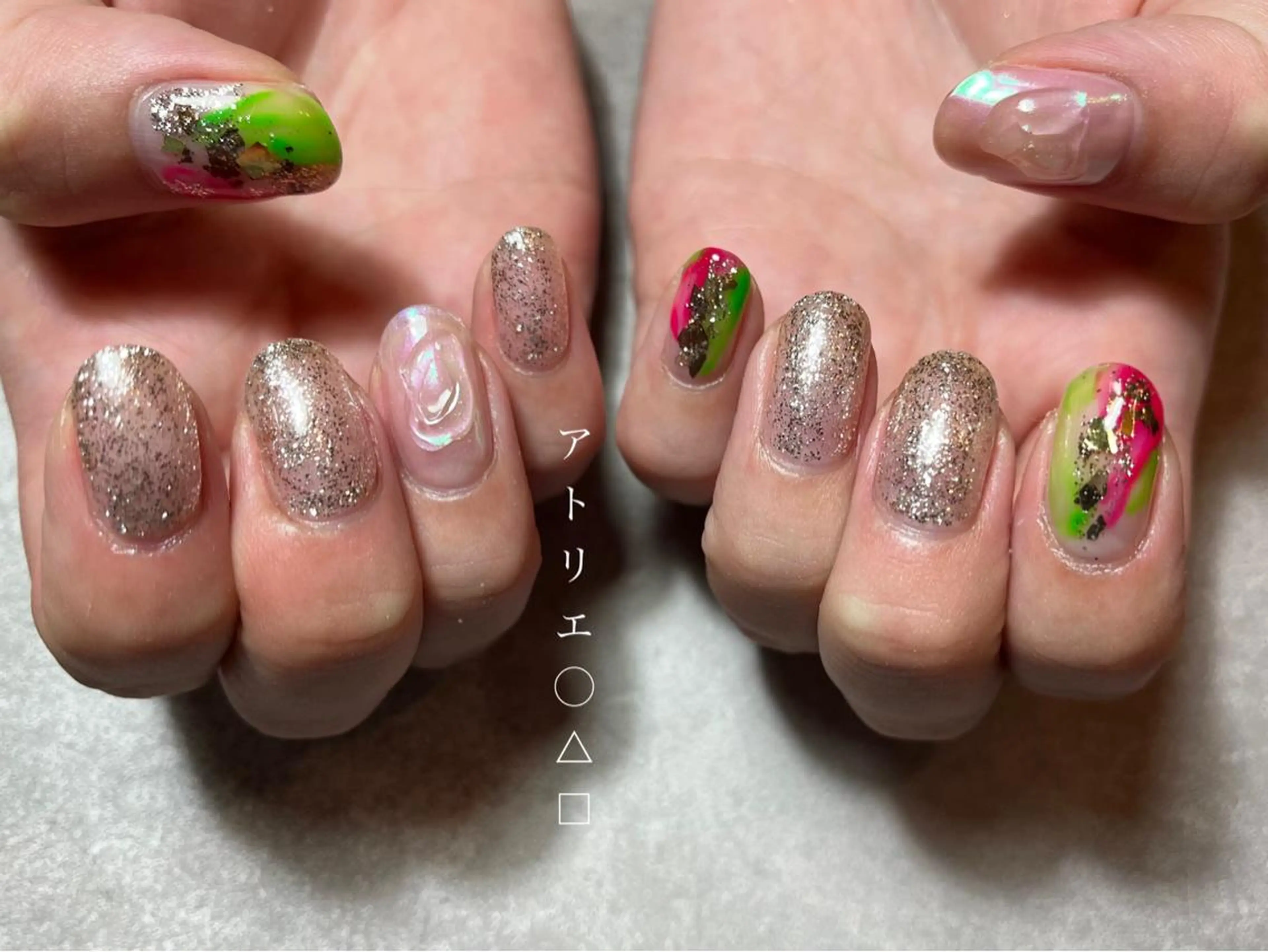 ネイル クリアネイル 春ネイル ハンドネイル アトリエ ○△□のネイルデザイン