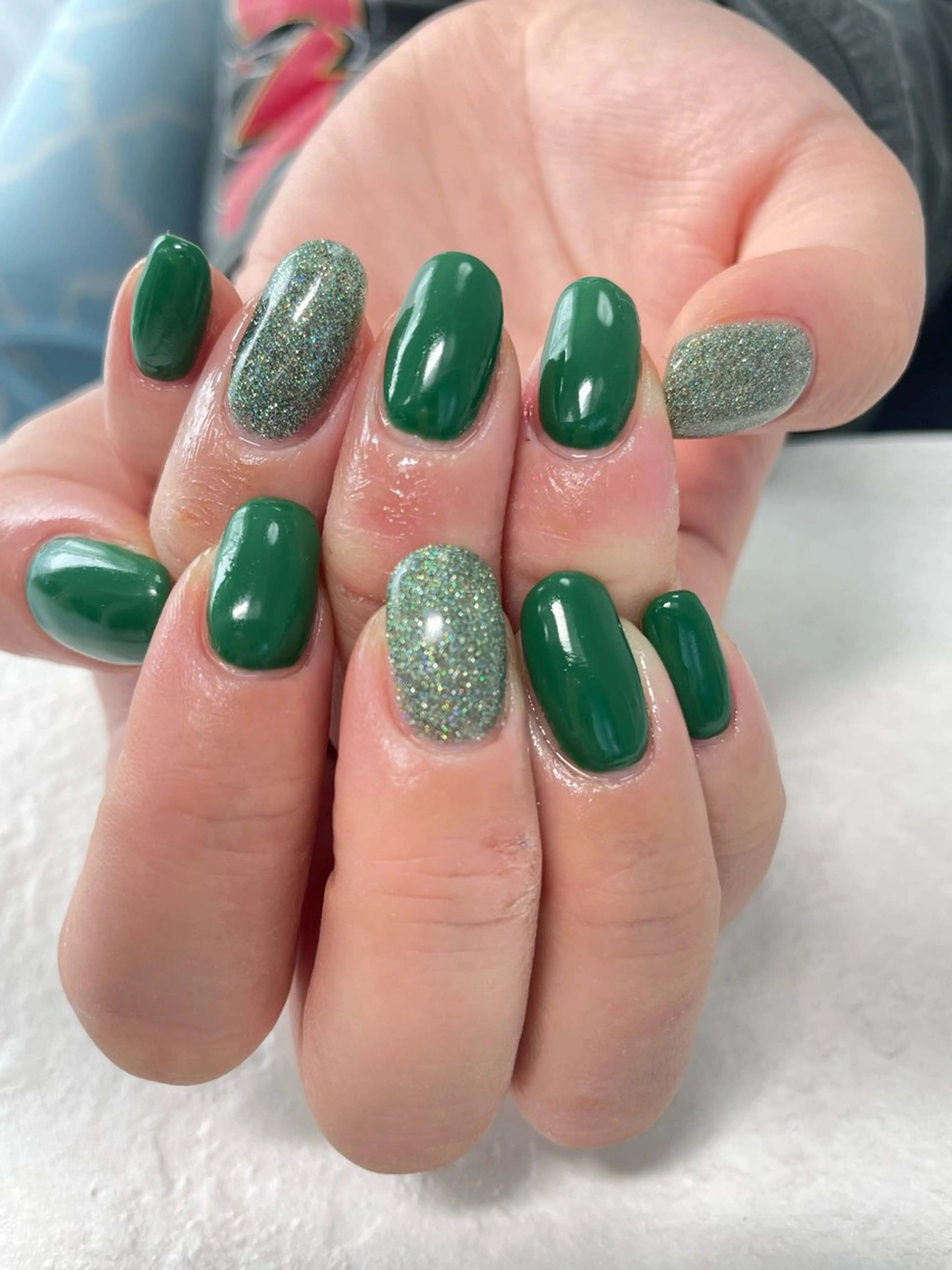 ネイル フラッシュネイル グリーン はるひな ねいるのネイルデザイン