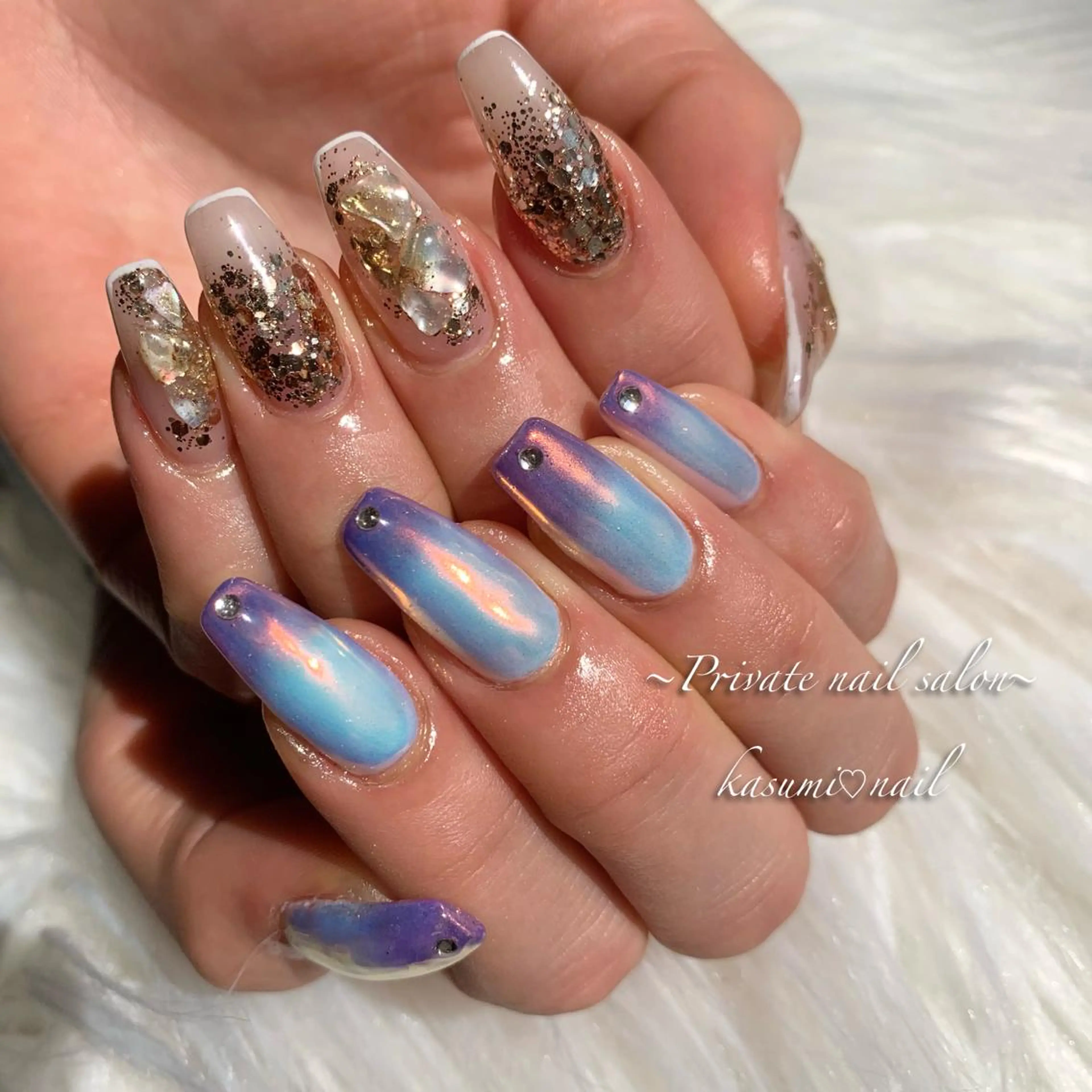 ネイル アートネイル ラメ(グリッター) マグネットネイル ミラーネイル 持ち込み KASUMI♡ Nailのネイルデザイン