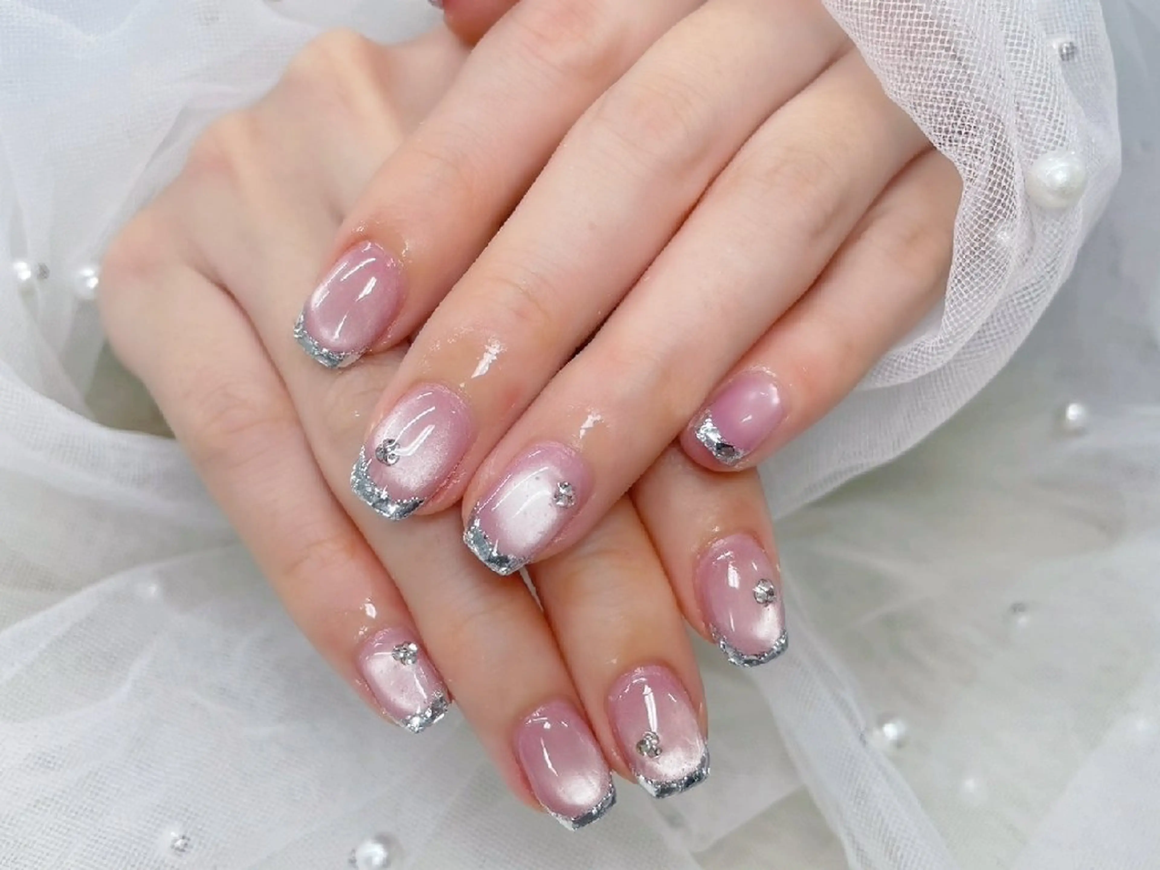 ネイル チークネイル 長さ出し フラッシュネイル フレンチネイル ジェルネイル Chouette Nailのネイルデザイン