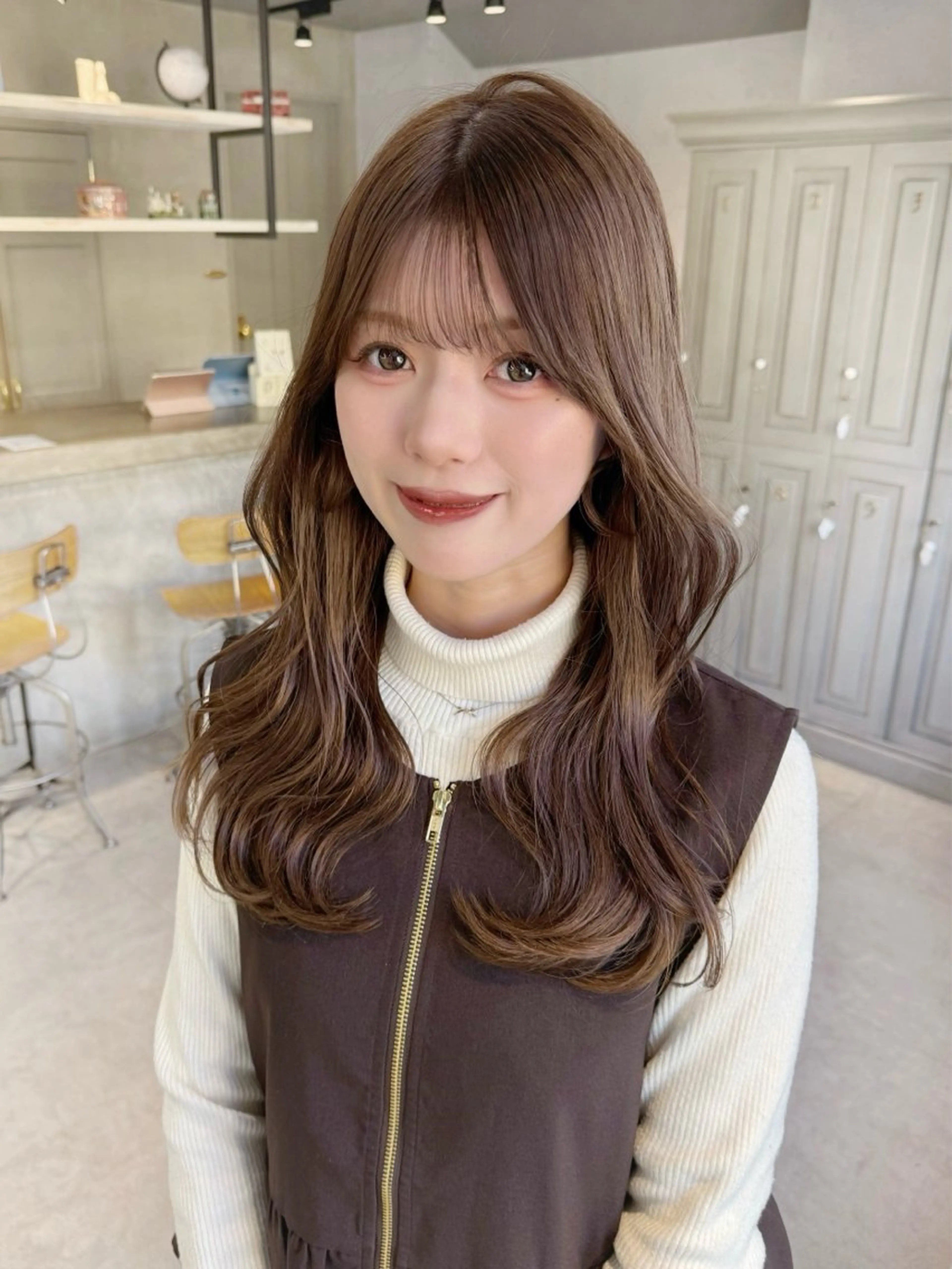 セミロング カラー ブラウンカラー ミルクティーブラウン トリートメント カット トリートメント 🫧ブリーチなし 透明感カラーゆん🫧のヘアスタイル