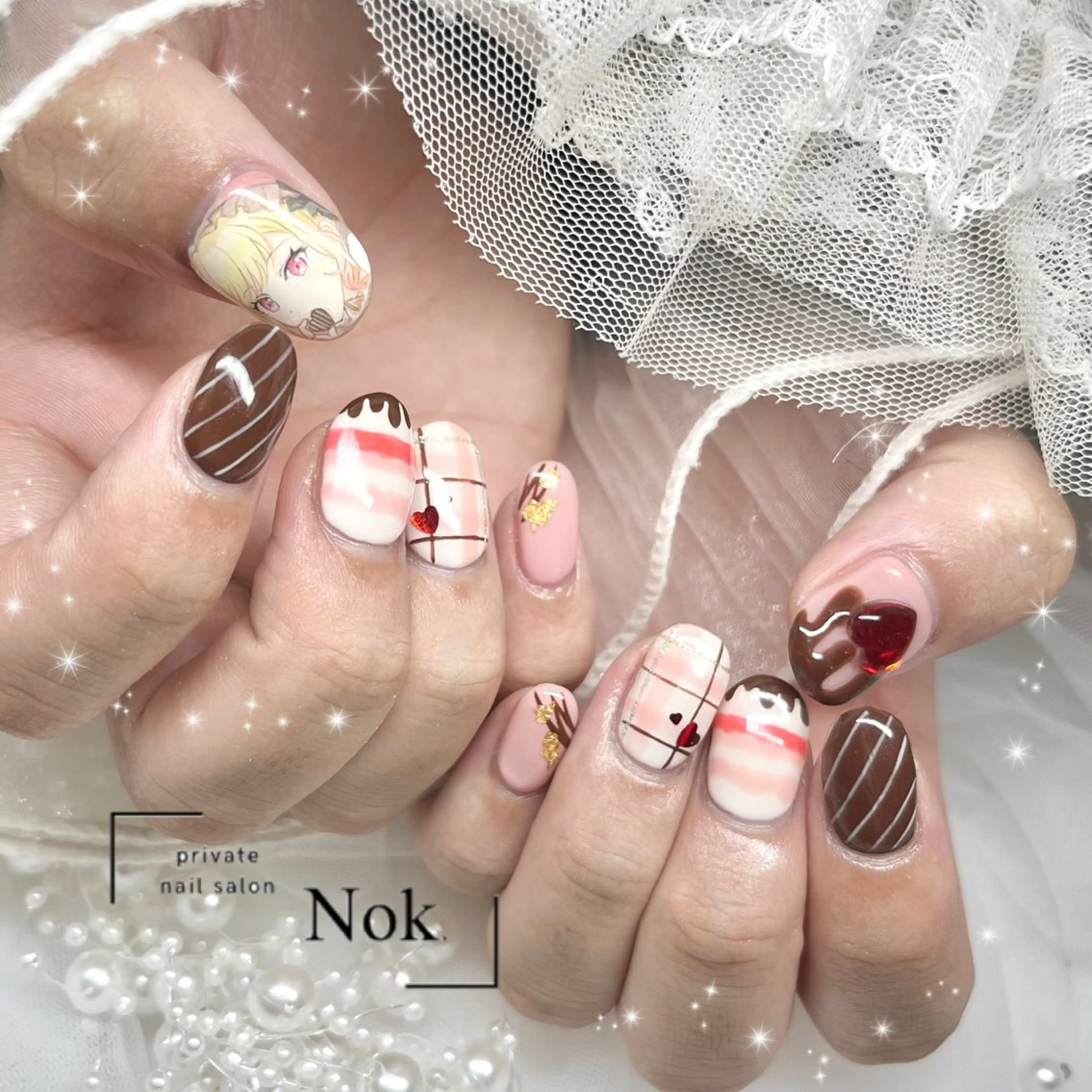 ネイル ハート ハンドネイル 池袋痛ネイル Nok. 渡辺のネイルデザイン