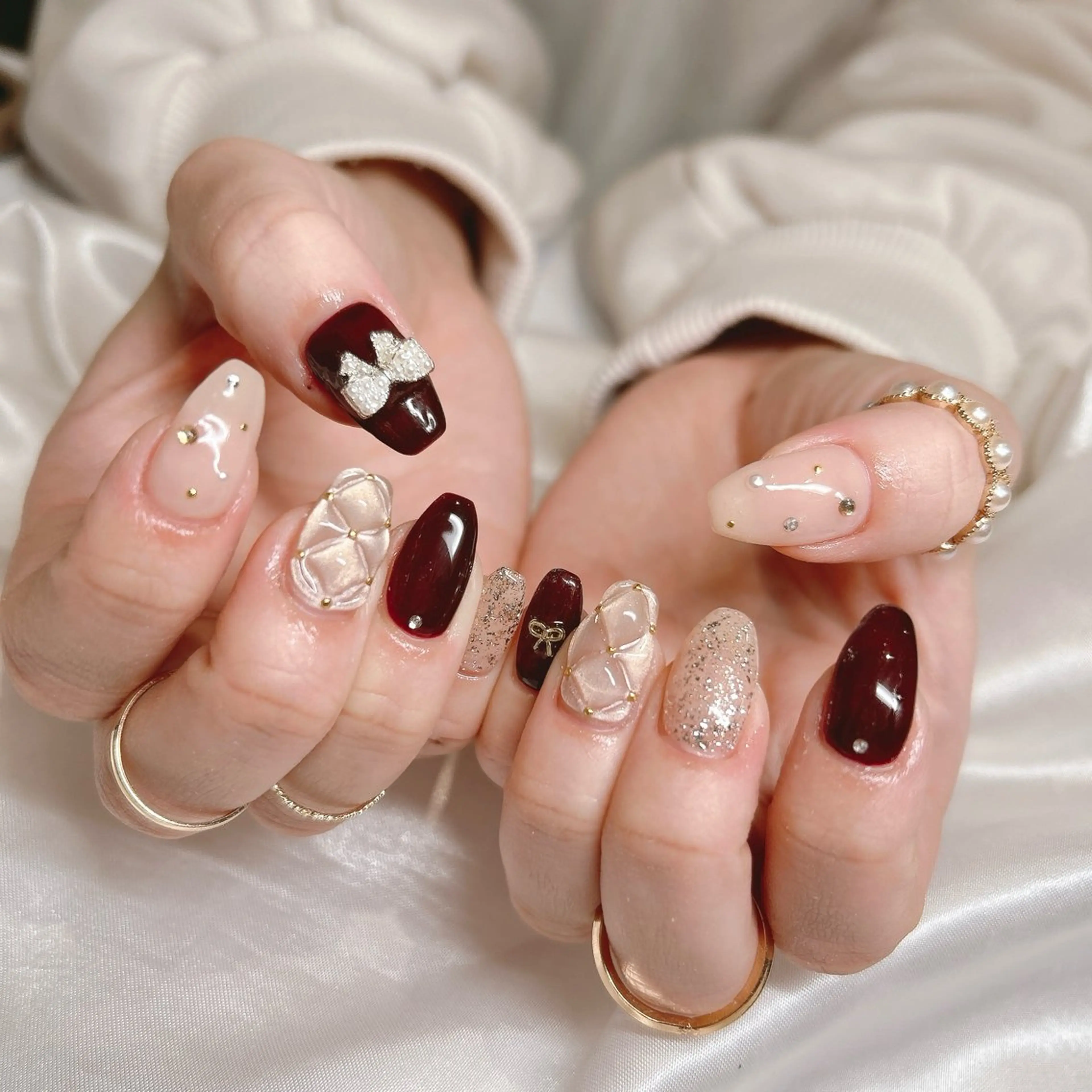 ネイル ボルドー ハンドネイル junna のぞいてねのネイルデザイン