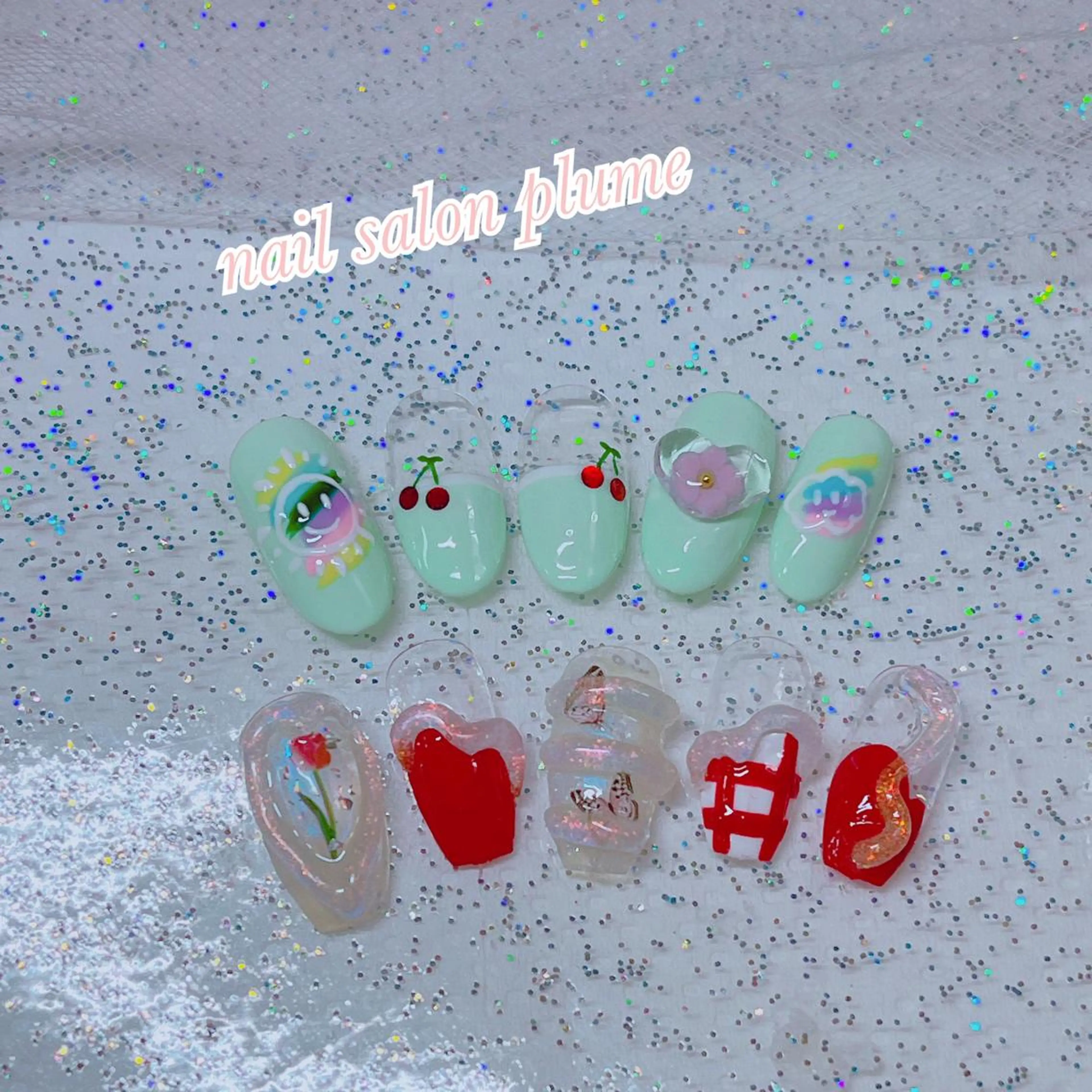 ネイル アートネイル クリアネイル フラワーネイル ガーリー 韓国ネイル ハンドネイル plume nail ☆韓国ネイルのネイルデザイン