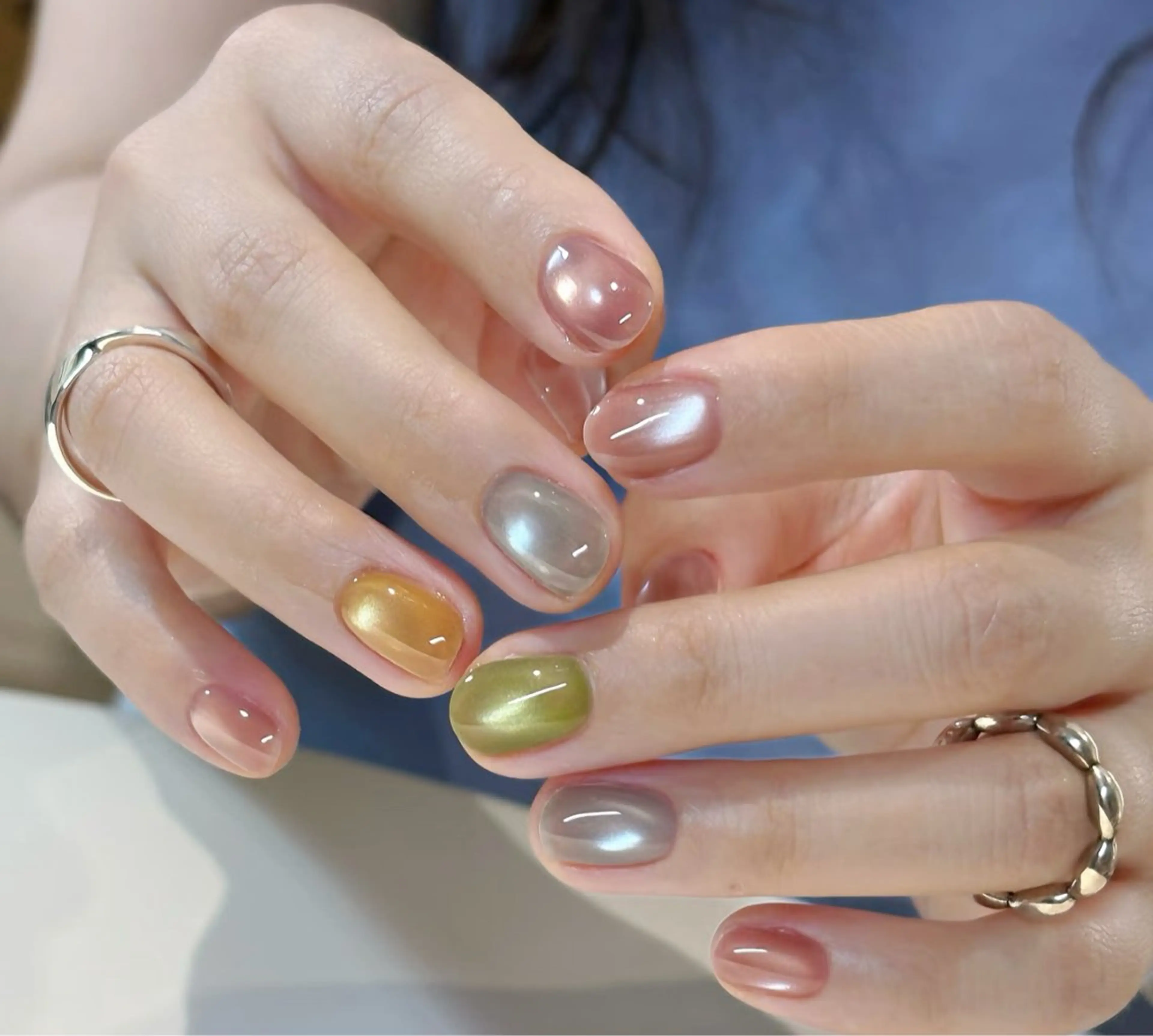 ネイル アートネイル オーロラネイル チークネイル フレンチネイル ガラスフレンチ ハンドネイル 🎀🎀YooLi Nail Salonのネイルデザイン