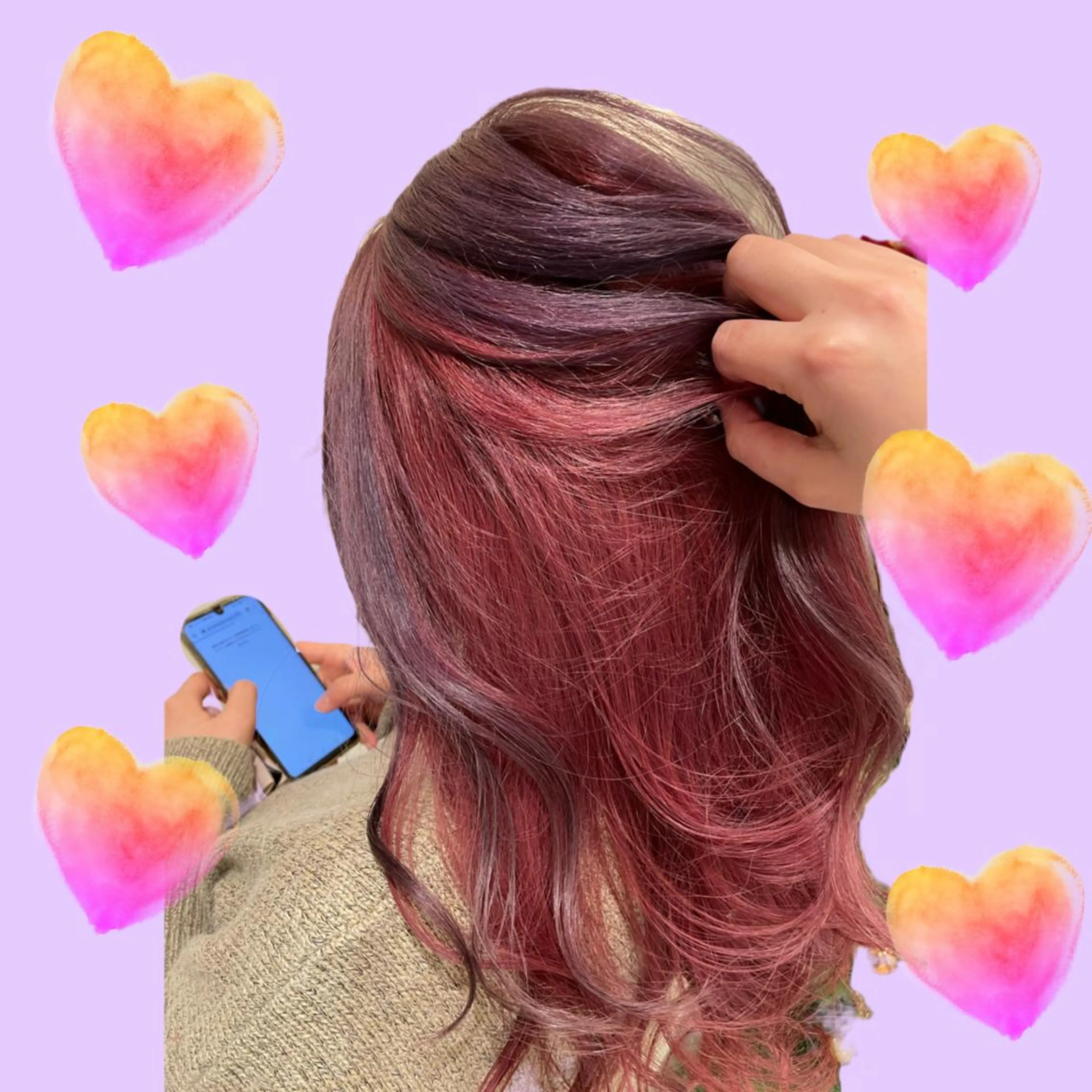 ロング カラー ヘアアレンジ ブリーチ インナーカラー ピンクカラー パープルカラー トリートメント ブリーチ♡メンズ マッシュ♡MIUのヘアスタイル