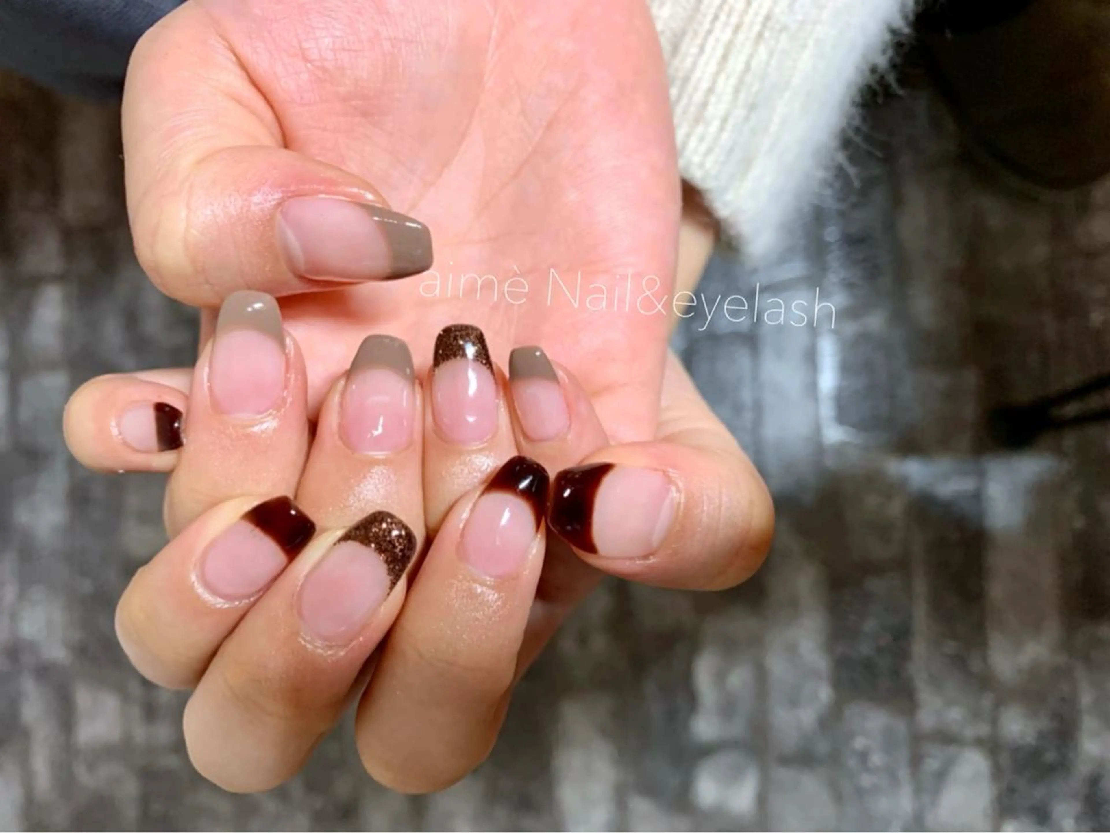 ネイル フットネイル フレンチネイル ジェルネイル ガラスフレンチ マグネットネイル aime 中崎町のネイルデザイン