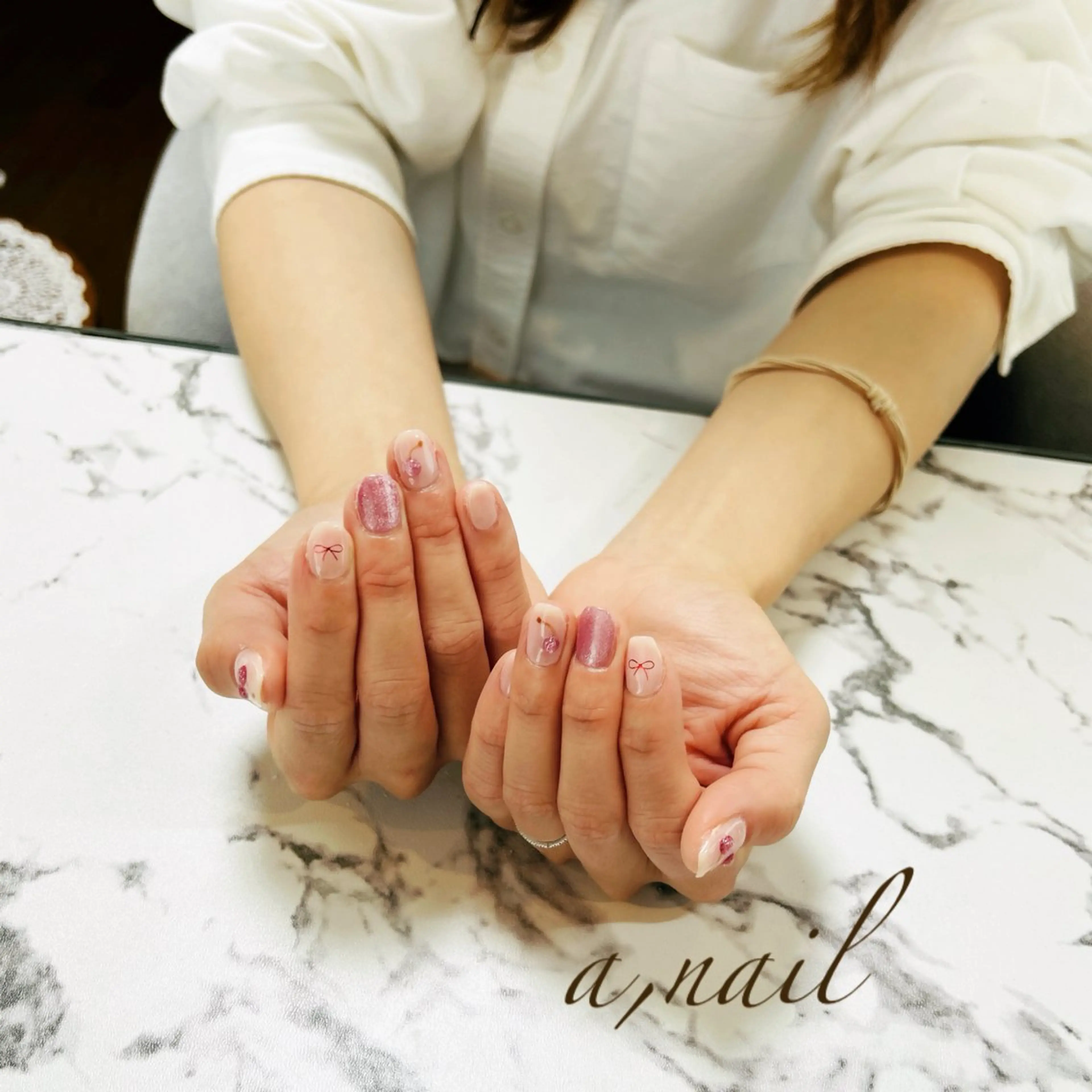 ネイル マグネットネイル リボン シンプルネイル ハンドネイル ネイルサロン エーネイルのネイルデザイン