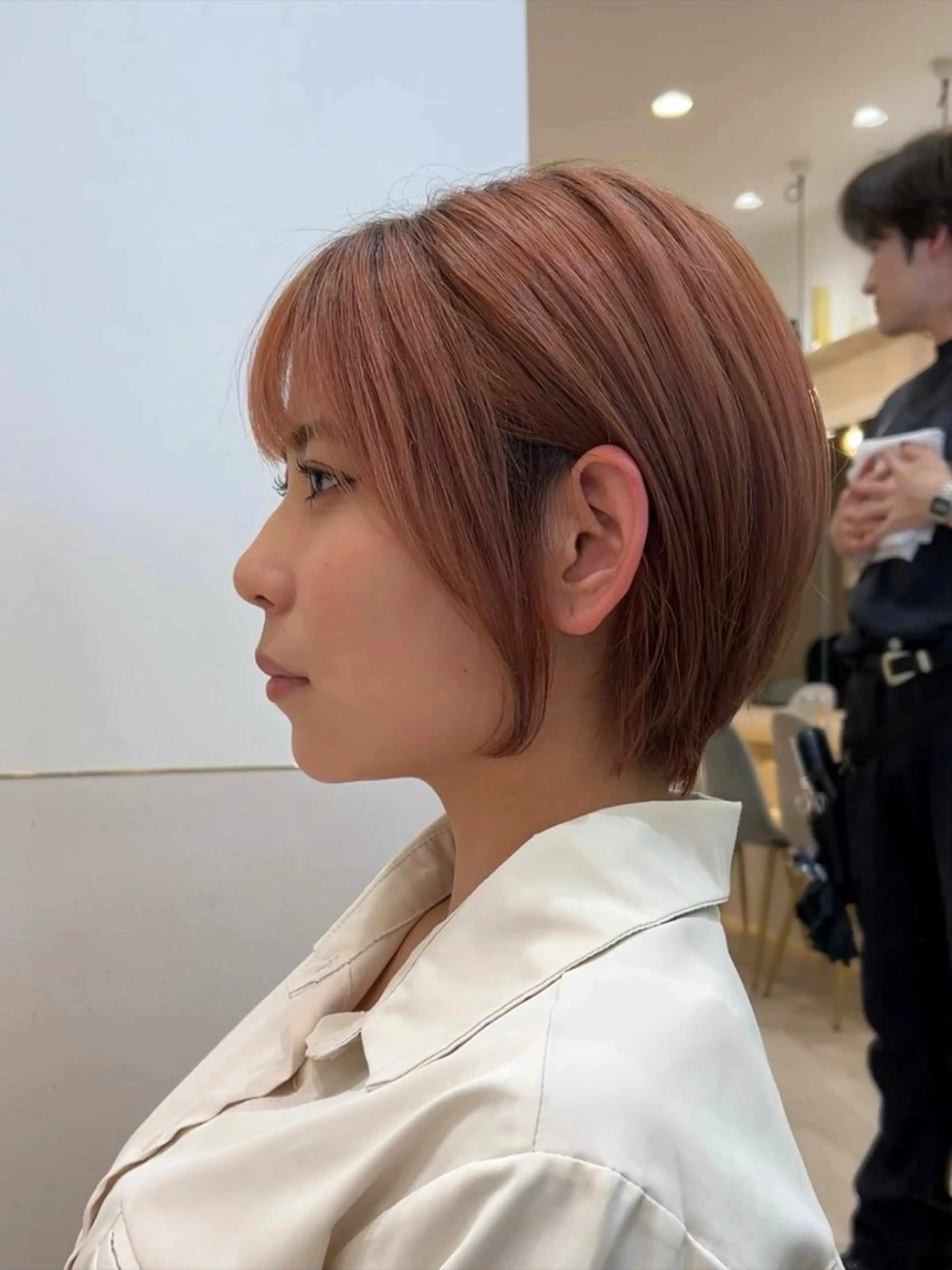 ショート カラー ショートボブ ハイトーンカラー ピンクカラー ボブ ショートヘア カット ヘアカラー トリートメント ボブ/レイヤーボブ/ 髪質改善/梶川 夏季のヘアスタイル