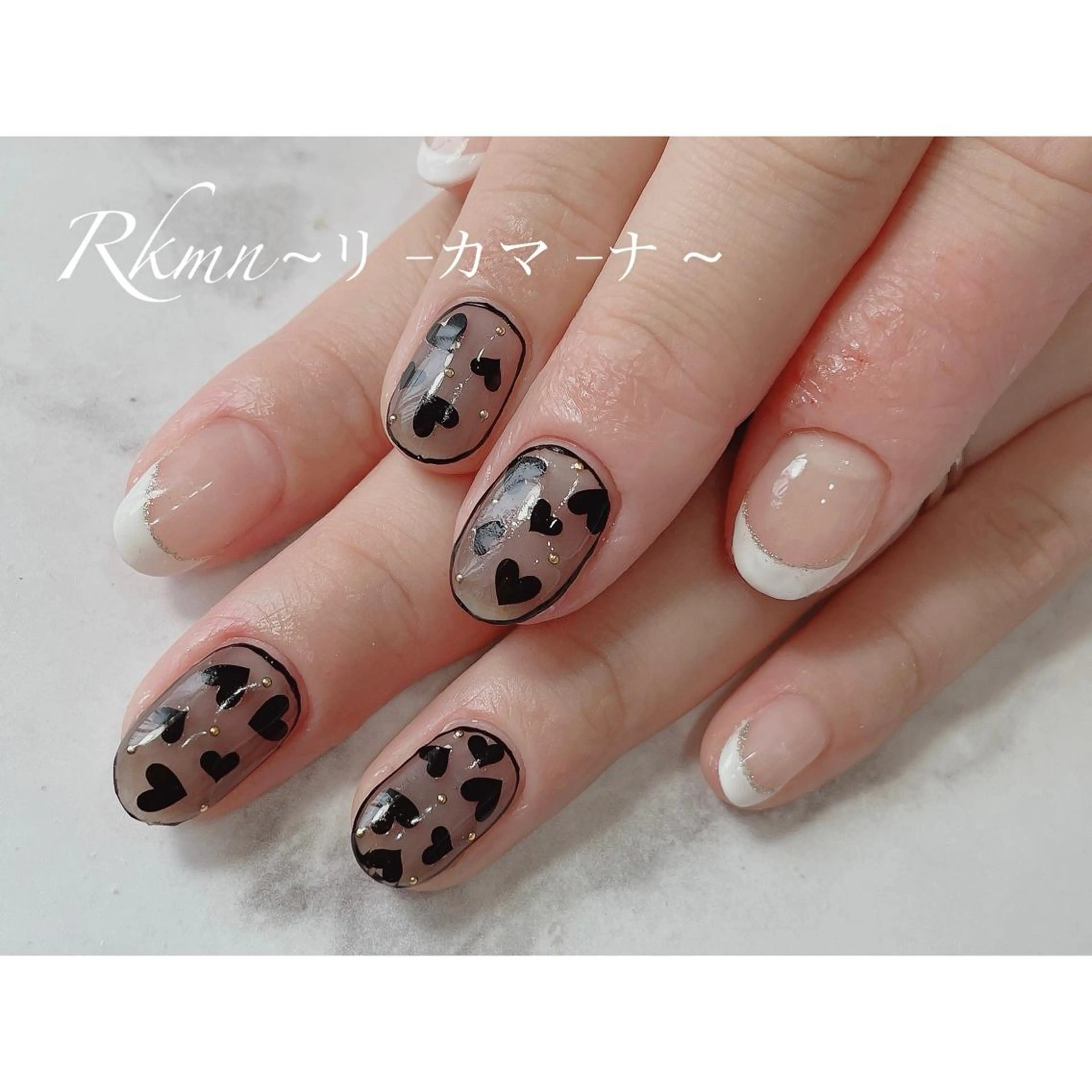 ネイル アートネイル フレンチネイル ハート 春ネイル ハンドネイル フットネイル ハンドケア Rkmn ~リ-カマ-ナ~のネイルデザイン