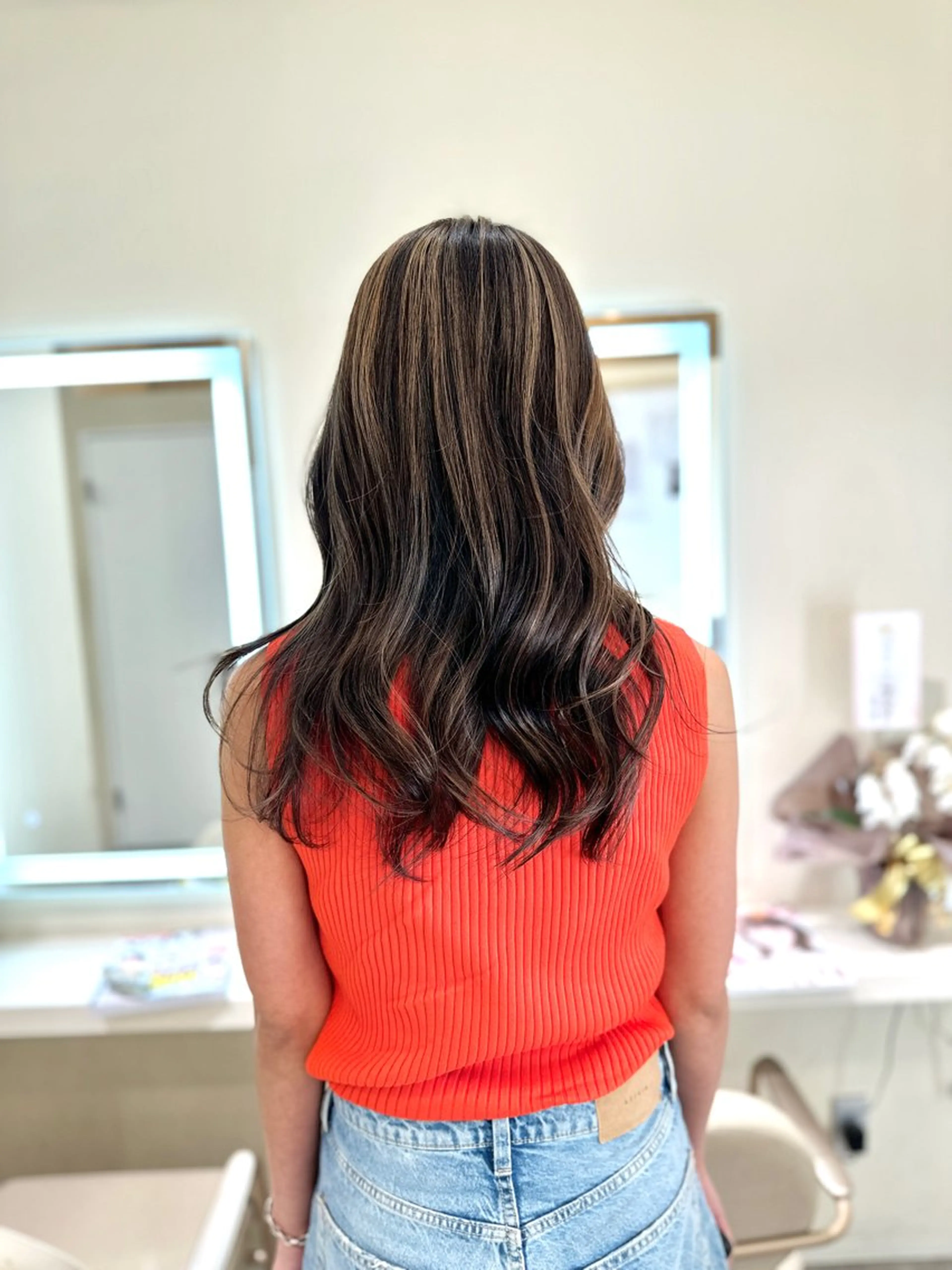 ロング カラー アディクシーカラー バレイヤージュ ブリーチ デザインカラー ダブルカラー ヘアカラー トリートメント opus 店長大和 レイヤー/赤み消しのヘアスタイル