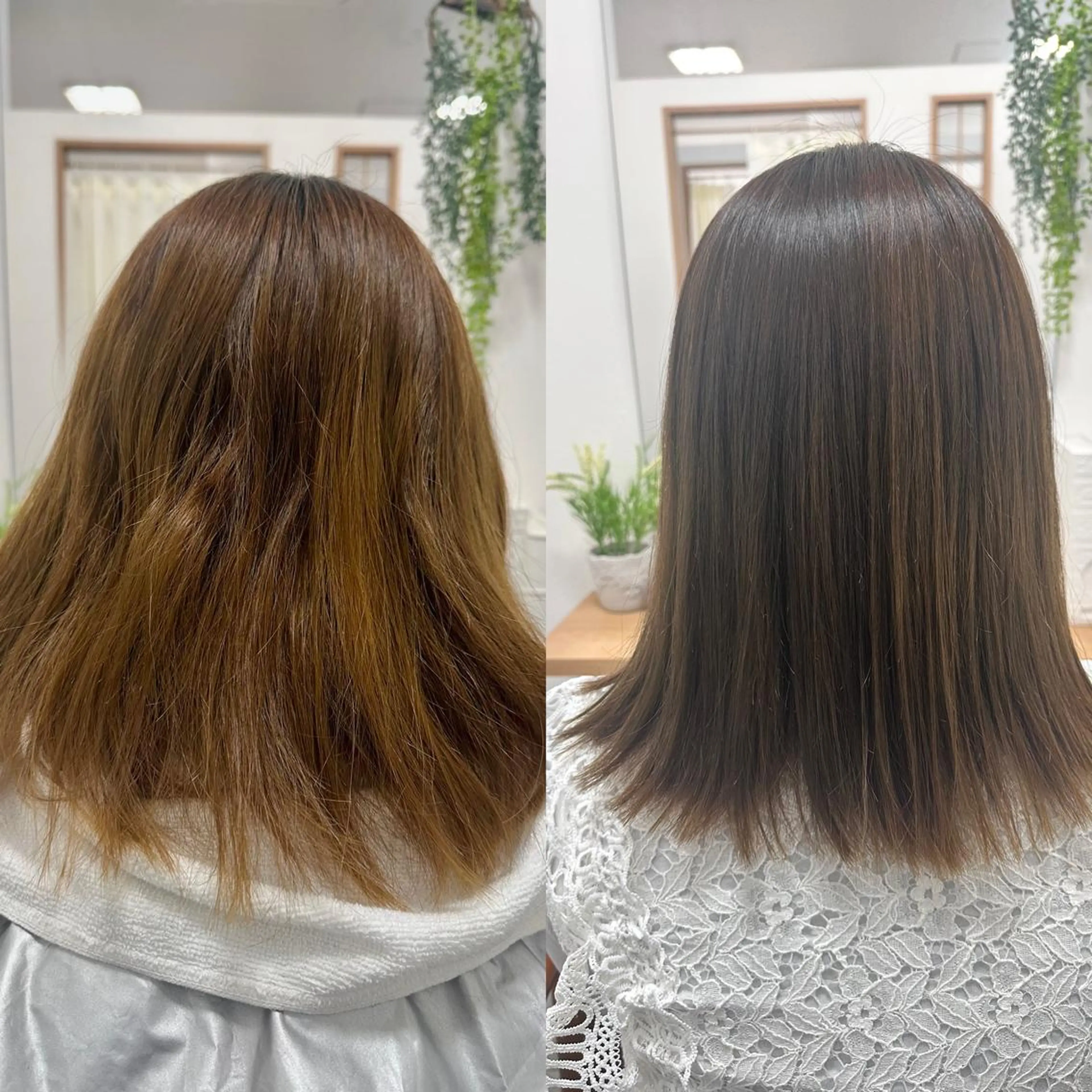 セミロング アッシュ アッシュブラウン 縮毛矯正 JYO 髪質改善専門家のヘアスタイル