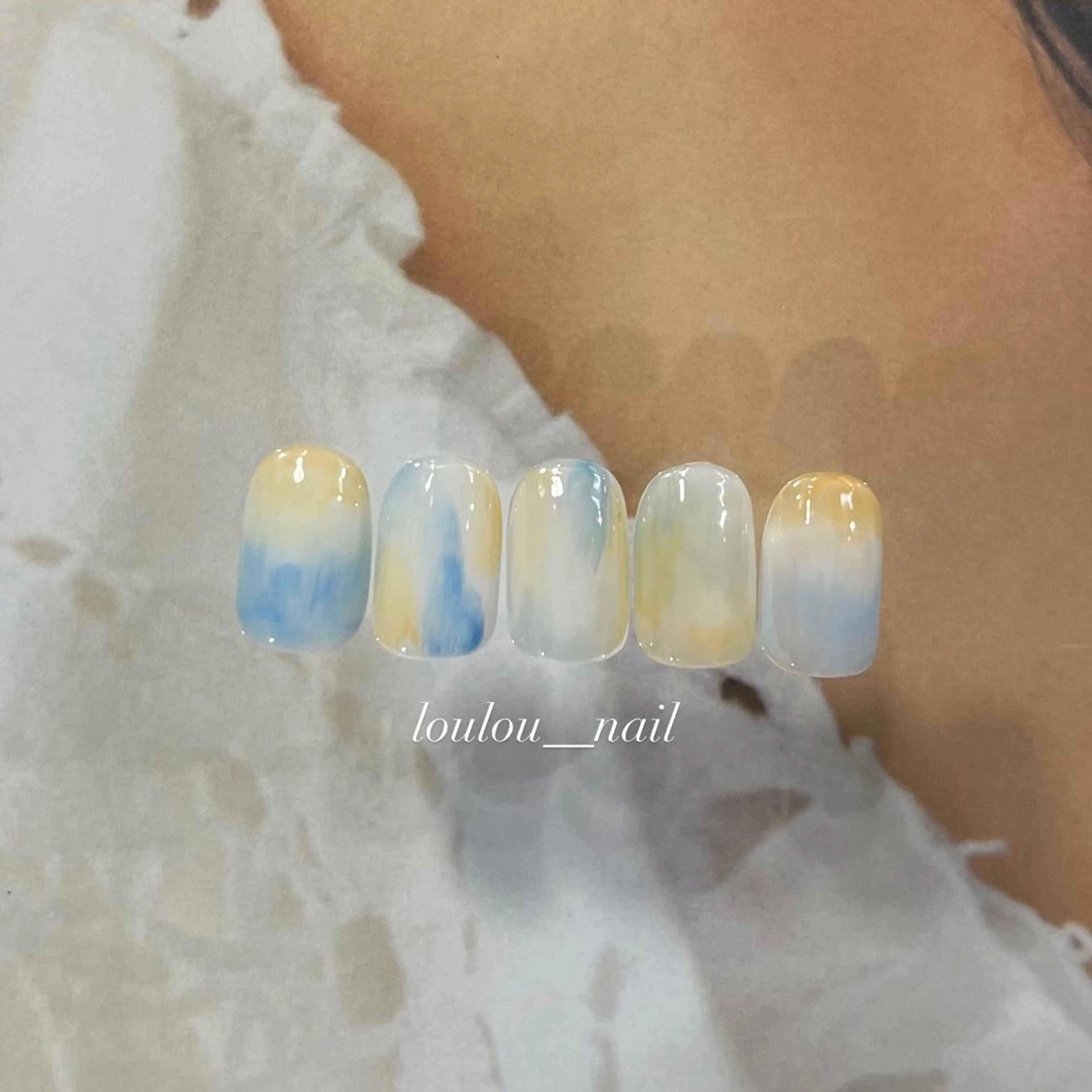 ネイル ブルー オレンジ ハンドネイル loulou   _nail所属・葛西 知佳のネイルデザイン