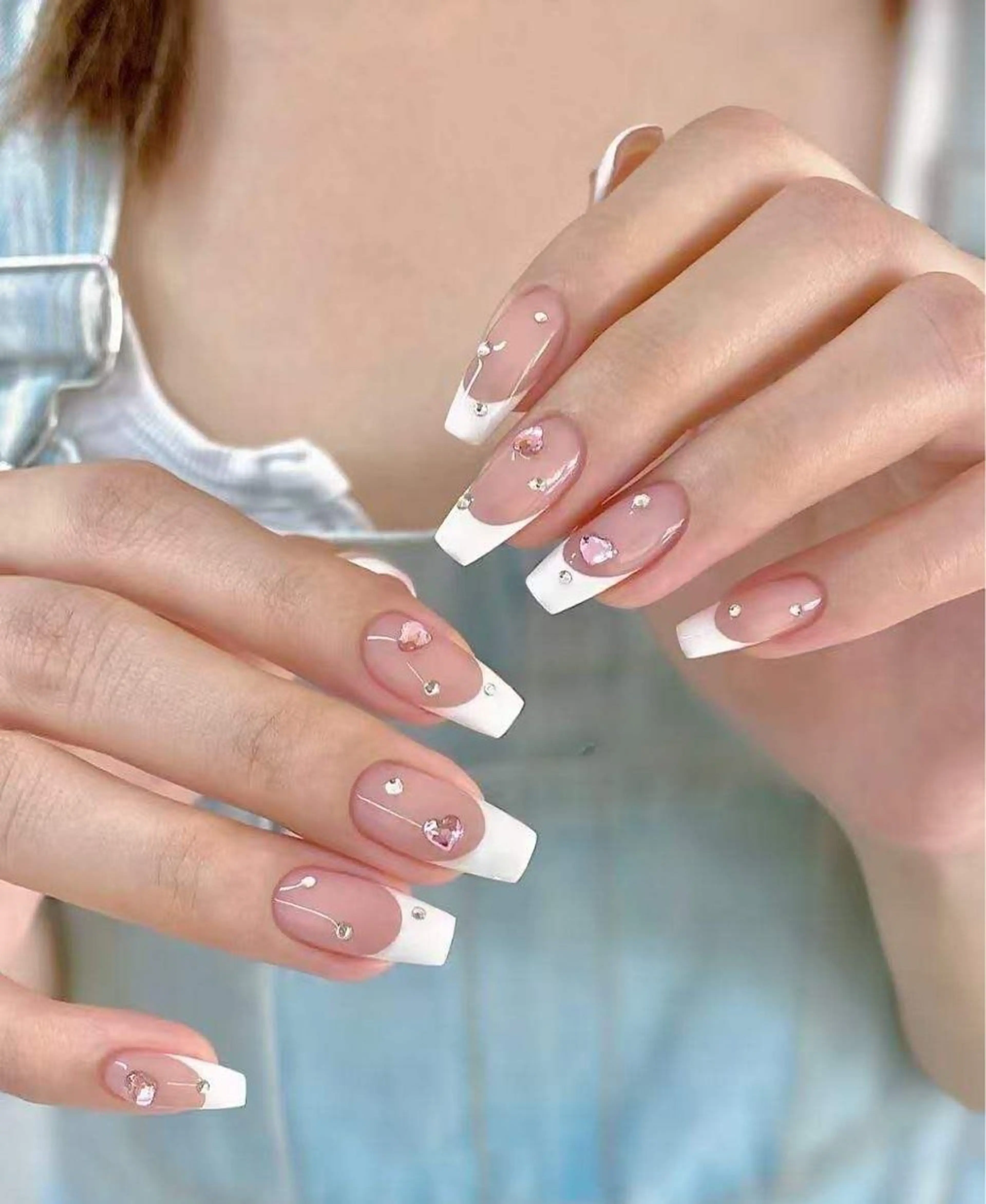 ネイル フラワーネイル フレンチネイル ジェルネイル ガラスフレンチ ハート ハンドネイル BabyYouMi ねねのネイルデザイン